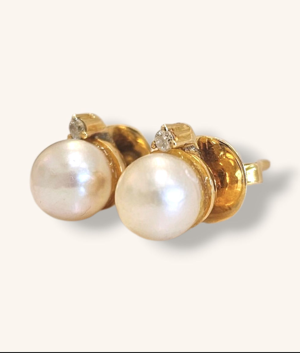 Thumbnail: 14K YELLOW GOLD PEARL & DIAMOND EARRINGS - 01231J