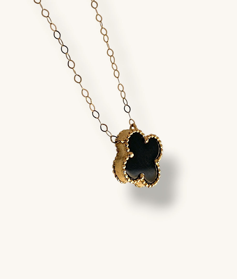 Thumbnail: 18K YELLOW GOLD VAN CLEEF INSPIRED BLACK ONYX NECKLACE 18" - NK18k015-HI
