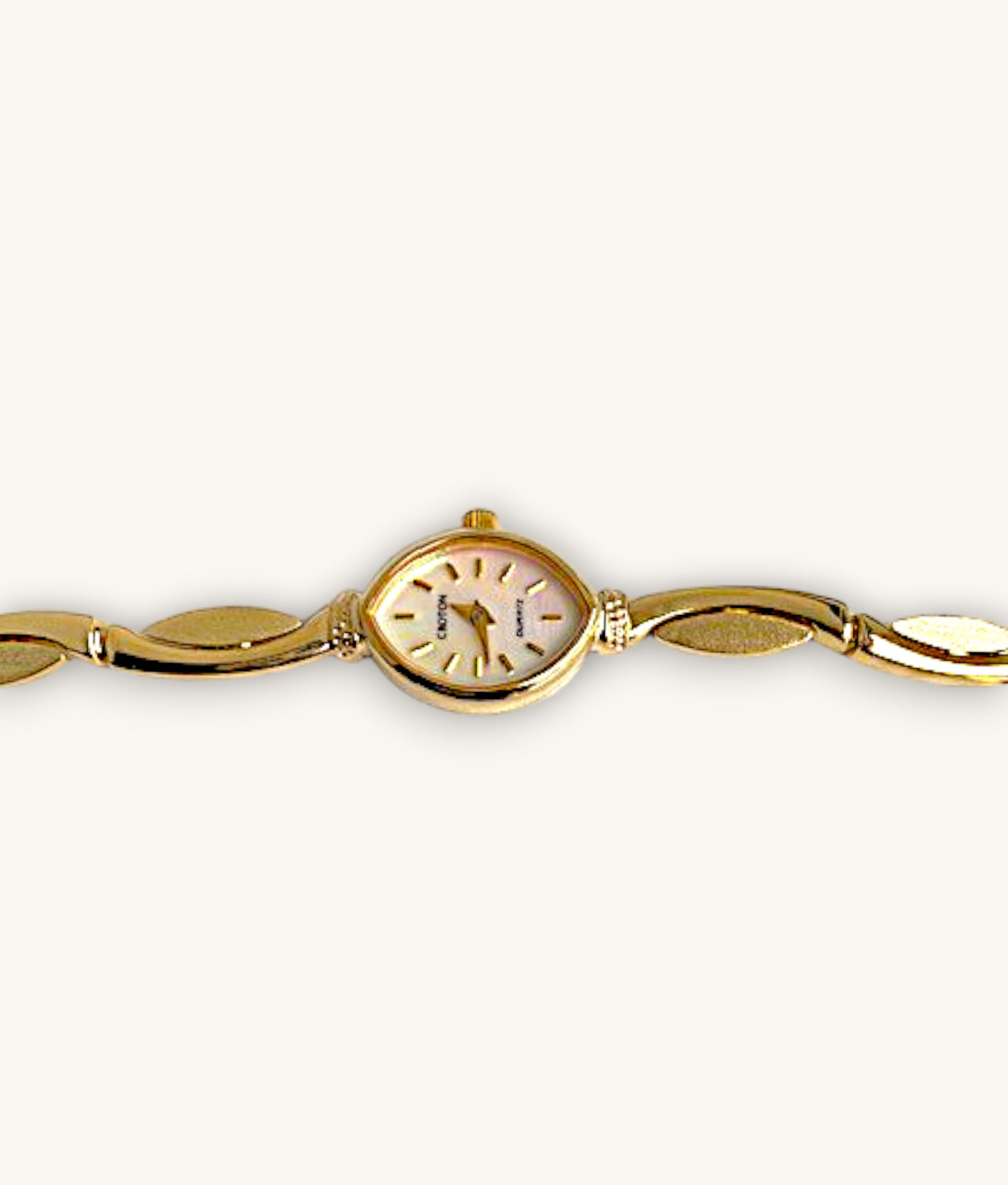14K VINTAGE CROTON OVAL MOTHER OF PEARL BRUSHED/POLISHED WRISTWATCH-WT14K126-H