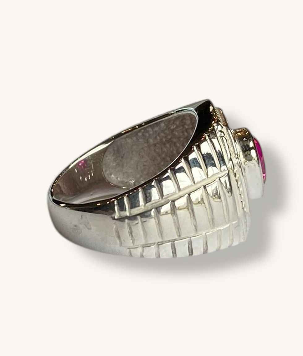 Thumbnail: 925 STERLING SILVER RING WITH RUBY-COLORED STONE - SIZE 9 - H