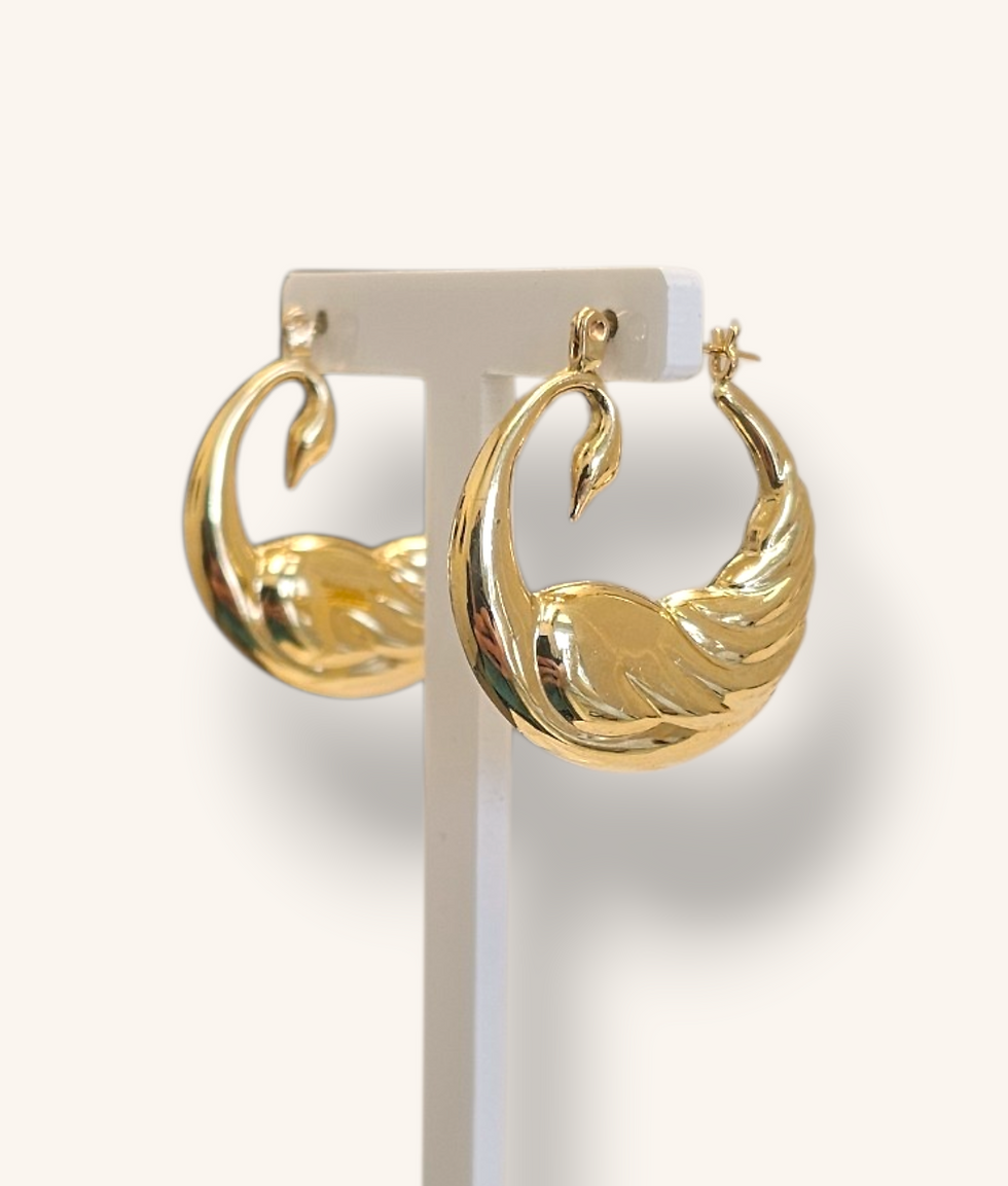 Thumbnail: 10K YELLOW GOLD SWAN HOOP EARRINGS - 01193J