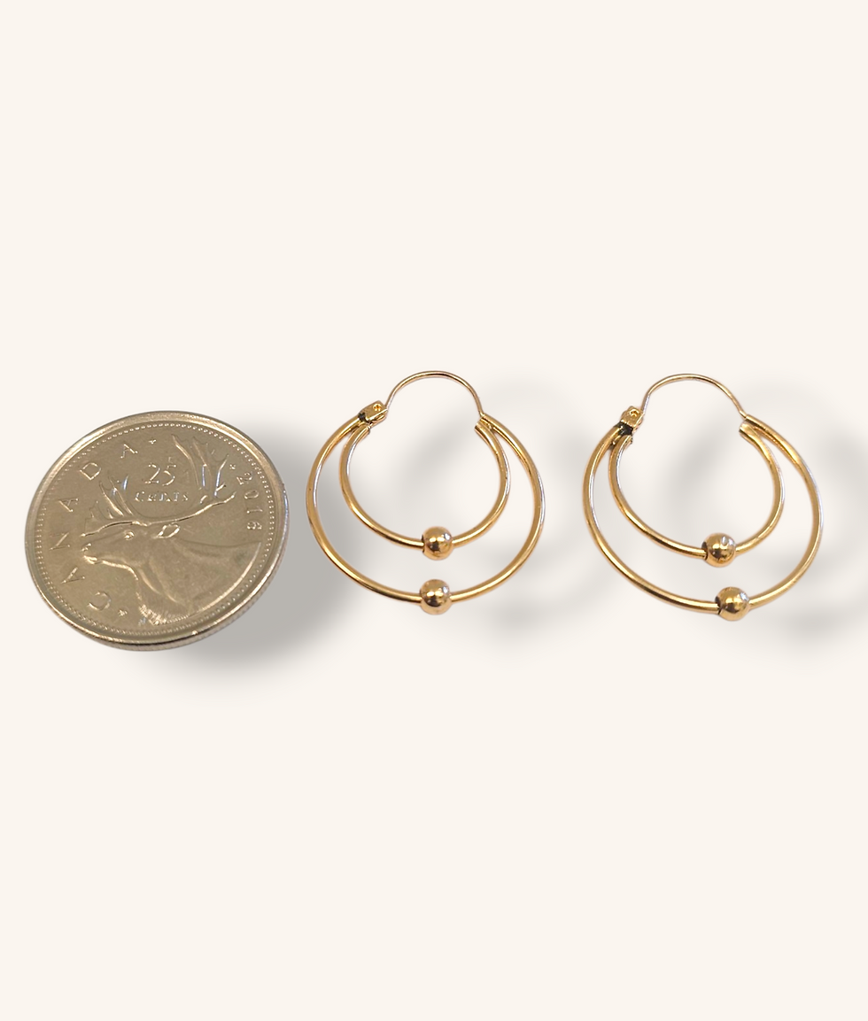 Thumbnail: 10K YELLOW GOLD DOUBLE HOOP W/ BEAD EARRINGS - 01204J