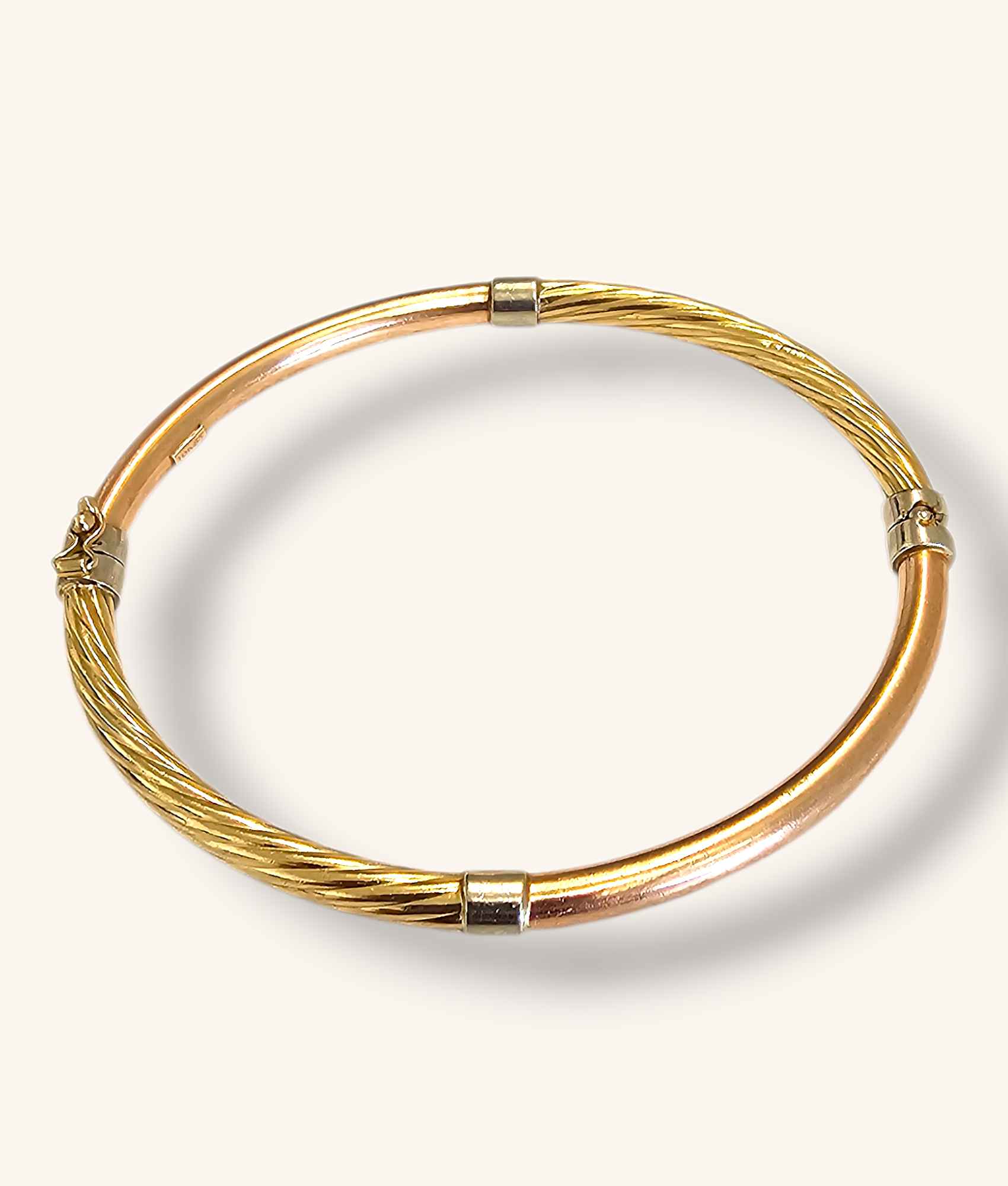 10K TRI TONE GOLD POLISHED TWISTED BANGLE BRACELET - 00830J