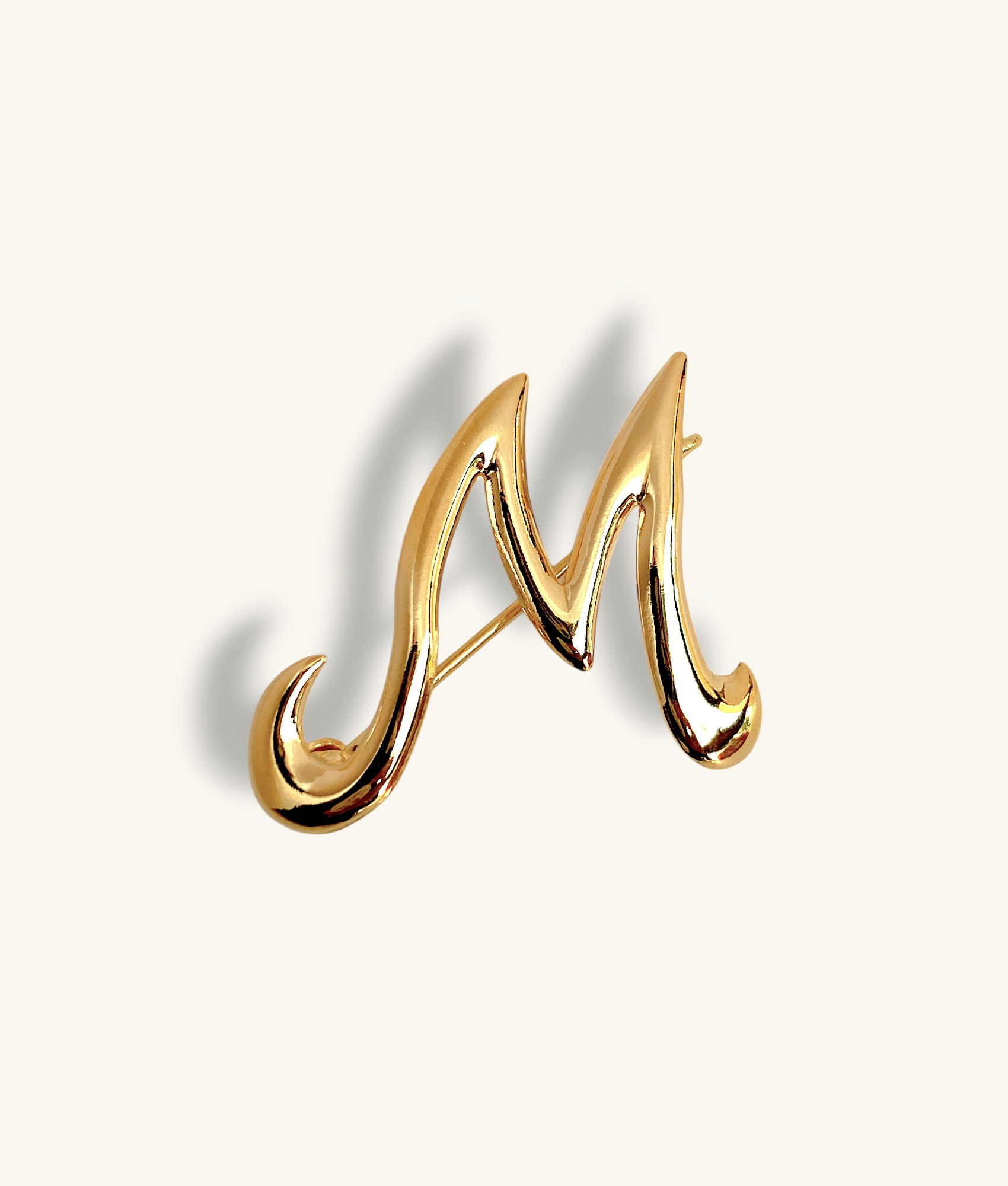 18K VINTAGE FOCAR CURSIVE LETTER "M" PIN BROOCH - BCH18K208 - H