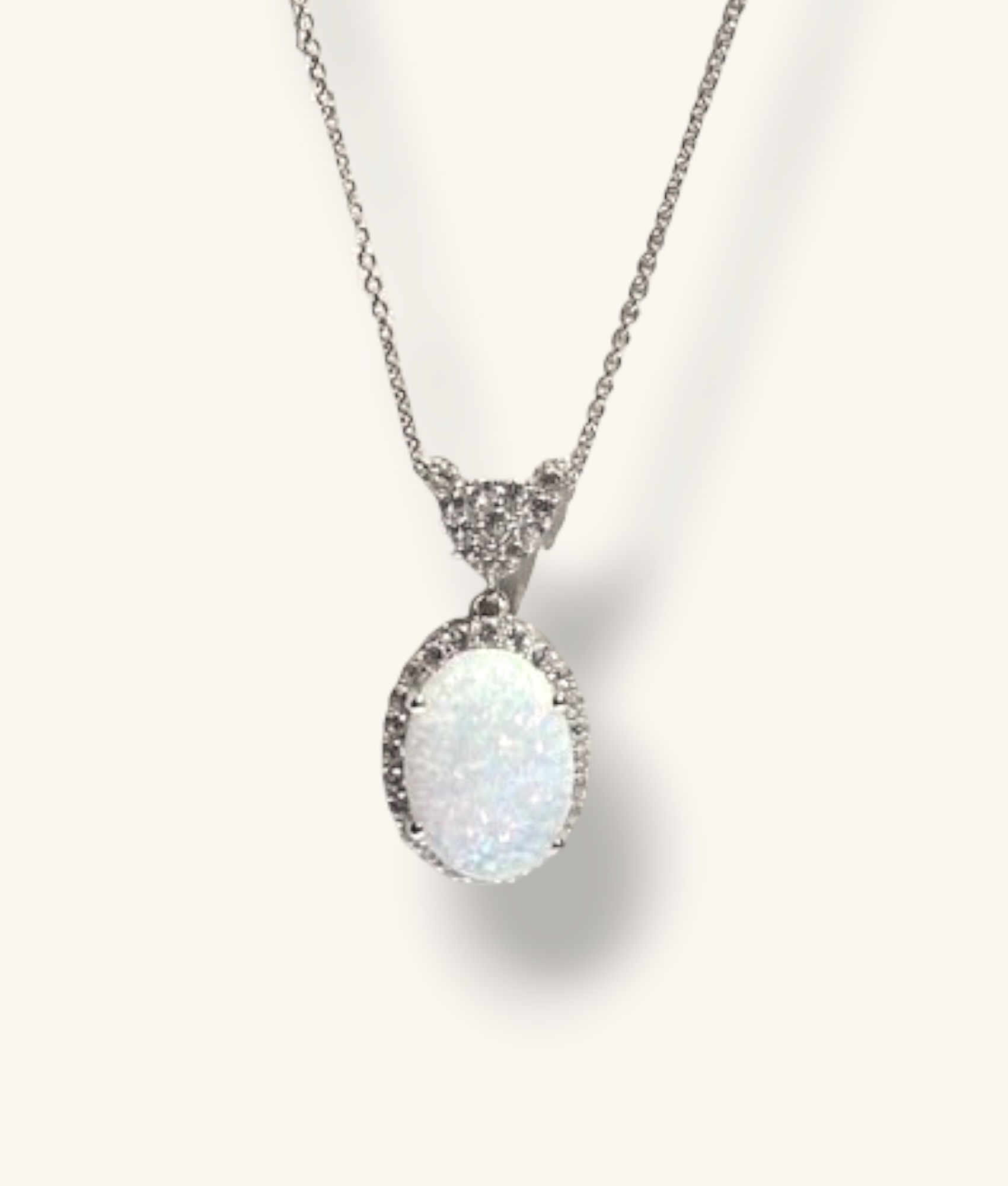925 OVAL LAB-CREATED OPAL & WHITE SAPPHIRE COCKTAIL NECKLACE 18" - NK925098 - HI