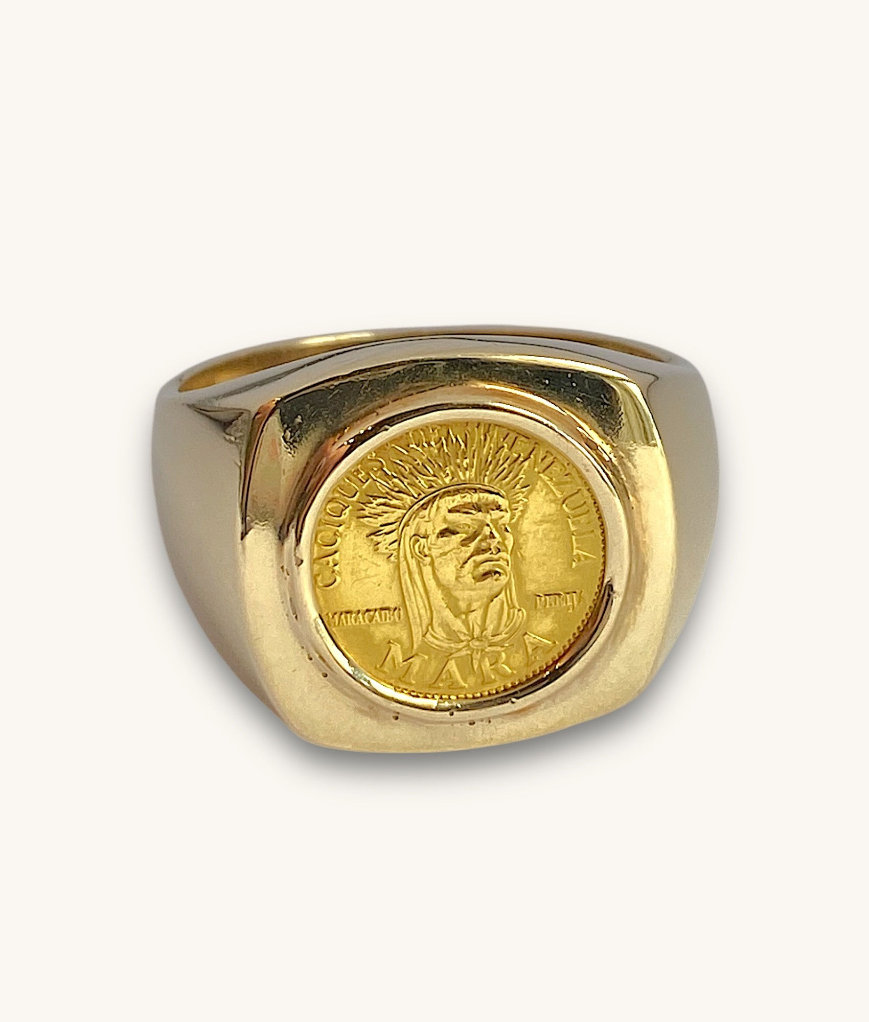 14K/900 CACIQUES DE VENEZUELA - MARA COMMEMORATIVE GOLD COIN RING 13 - 00958H