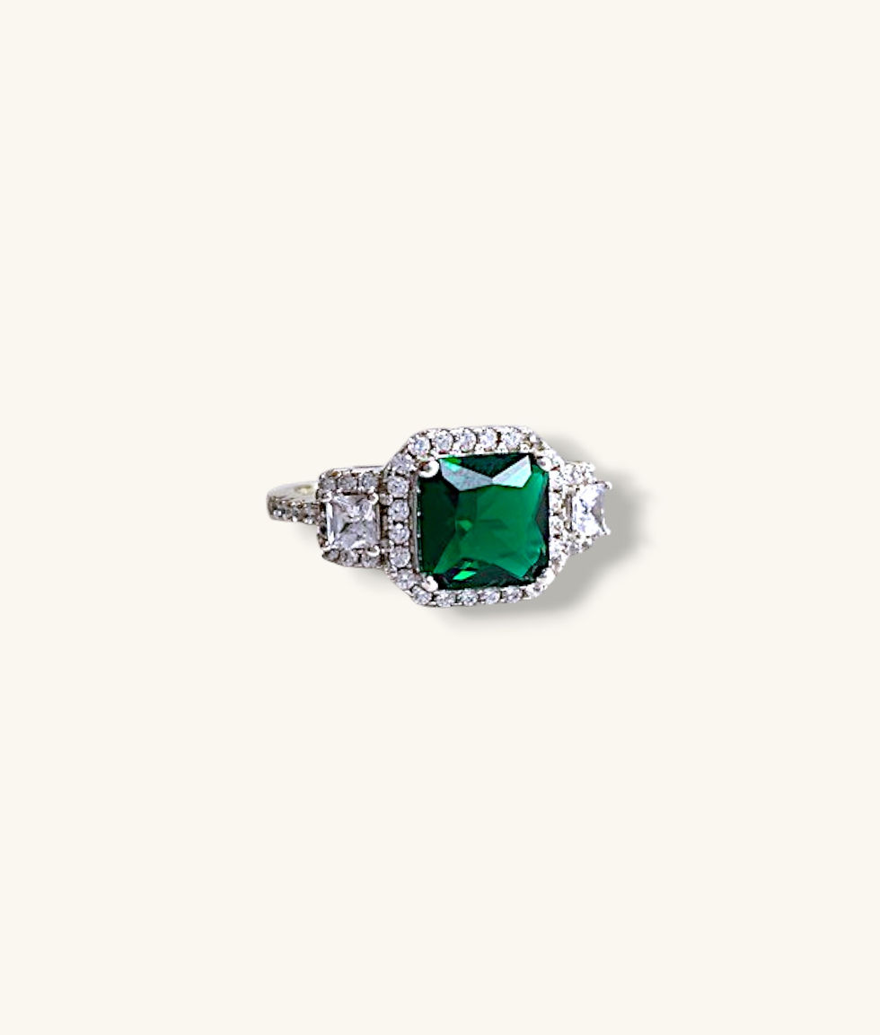 Thumbnail: 925 CZ SIMULATED EMERALD HALO RING SZ 8 - RG925072 - HI