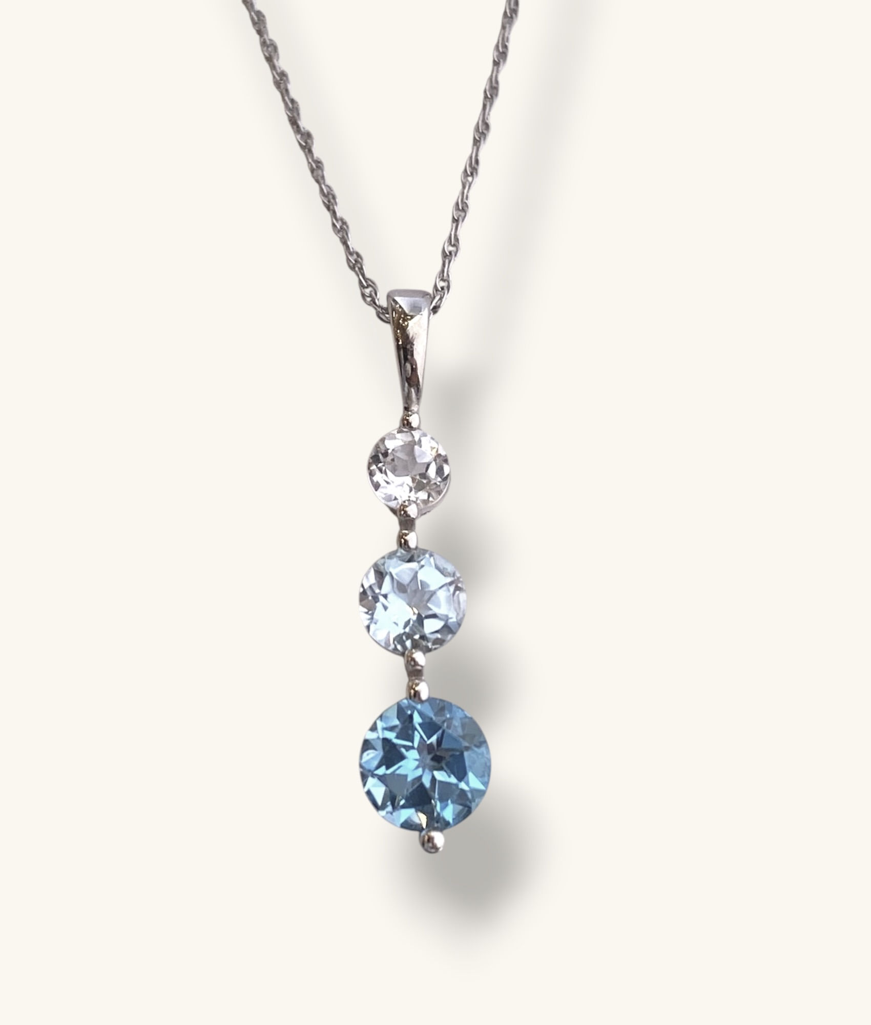 925 BLUE AND WHITE THREE STONE CUBIC ZIRCONIA NECKLACE 18.5” - NK925448 - H