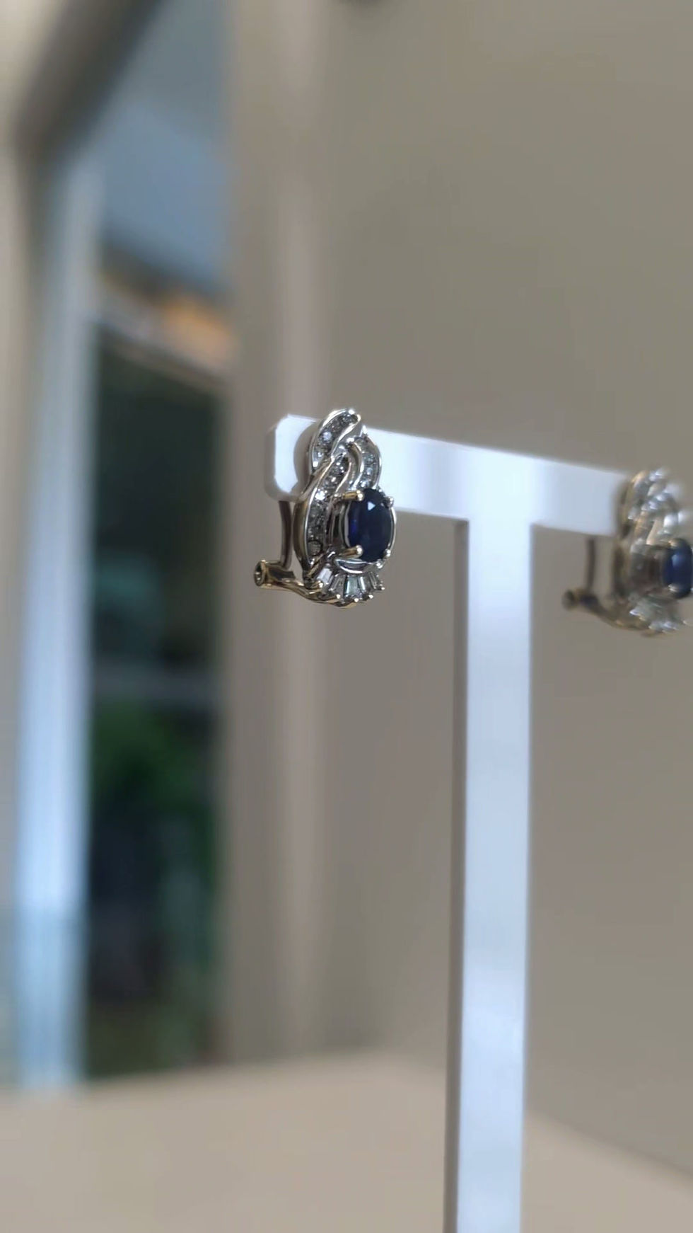 Thumbnail: 10K WHITE GOLD BLUE SAPPHIRE & DIAMOND EARRINGS - 01216J
