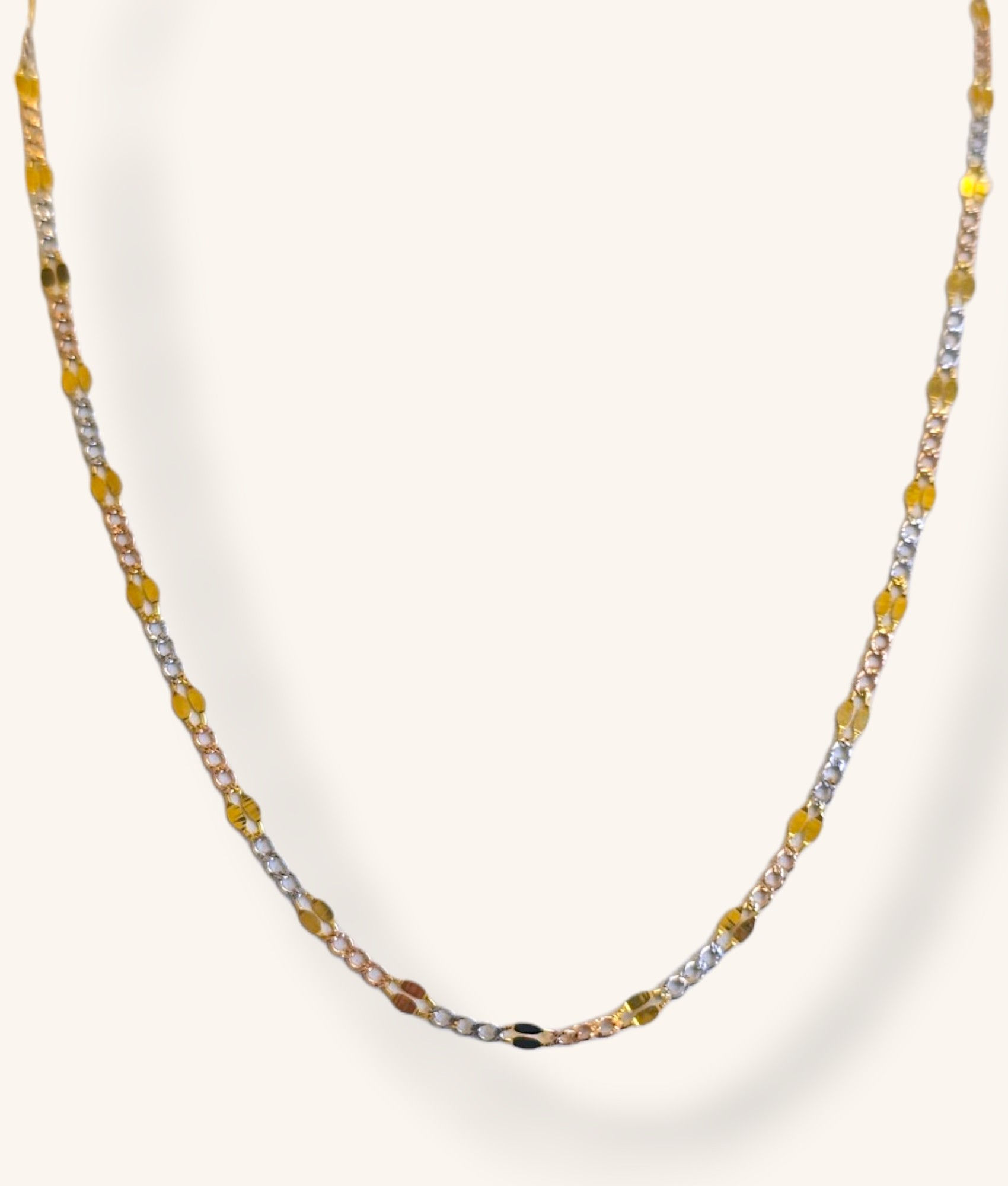 10K TRI-COLOR MIXED LINK CURB & DIAMOND-CUT NECKLACE 18" - 01242J