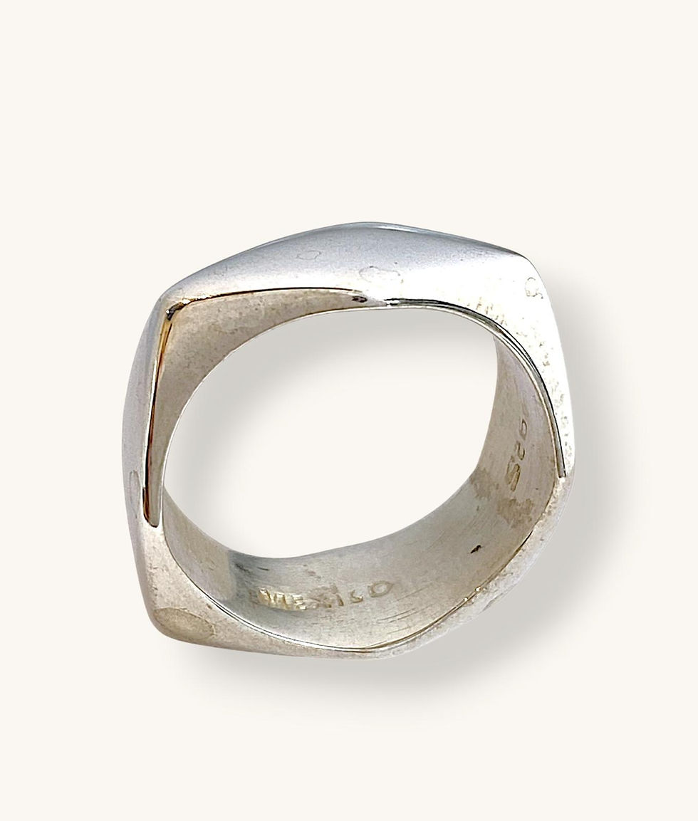 Thumbnail: 925 STERLING SILVER GEOMETRIC DIAMOND FACE SOLID RING - SZ 7 - H