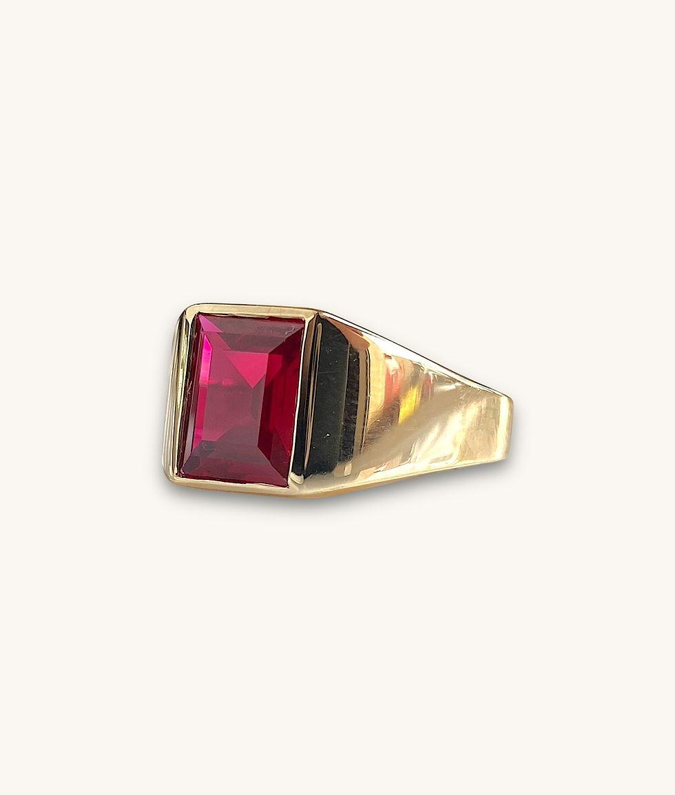 Thumbnail: 10K SYNTHETIC RUBY EMERALD CUT RING - SZ 10 1/4 - 00980H