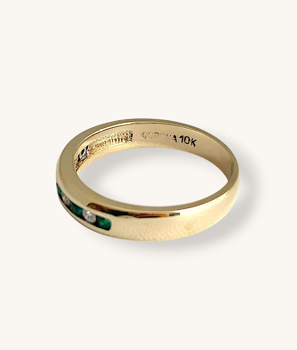 Thumbnail: 10K YELLOW GOLD EMERALD AND DIAMOND CHANNEL SET BAND RING - SZ 7 - HI
