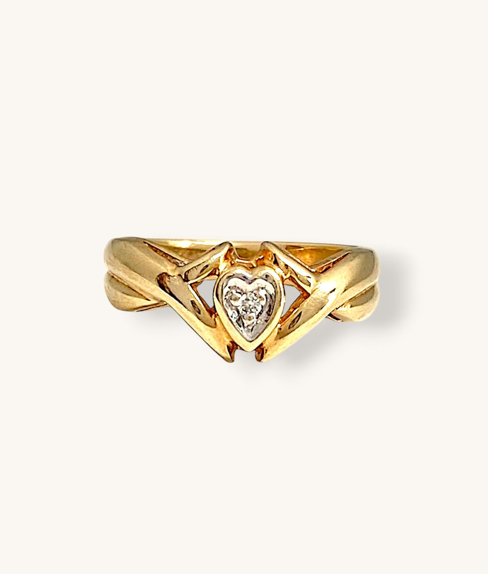Thumbnail: 10K YELLOW GOLD CROSSOVER DIAMOND HEART RING - SZ 3 - HZ