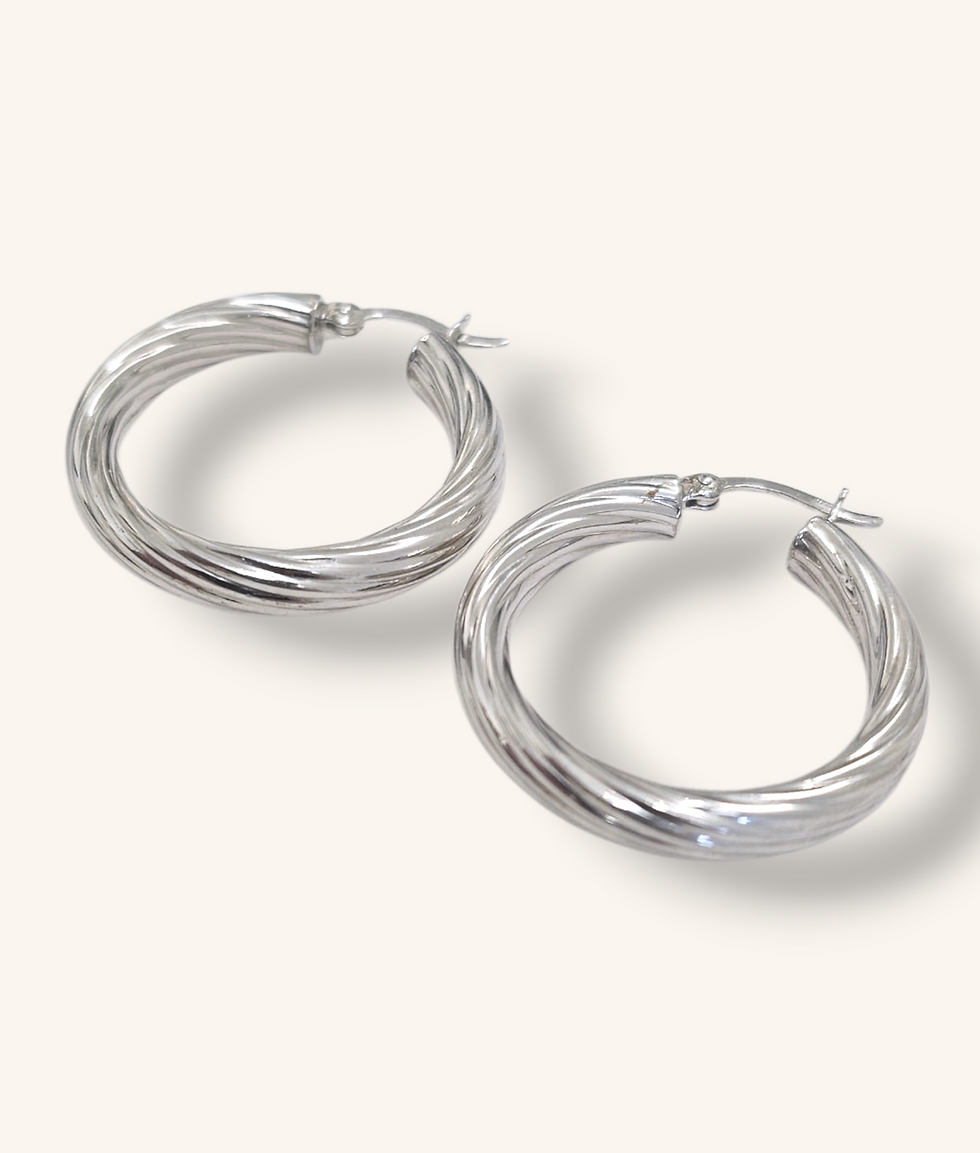 Thumbnail: 925 SILVER 20mm TWISTED HOOP EARRINGS - 01214J