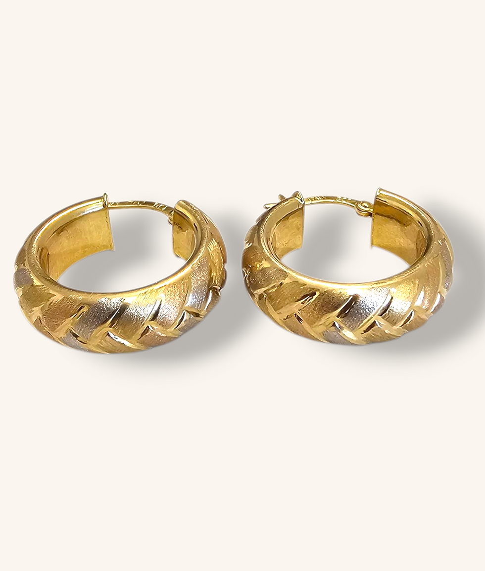 Thumbnail: 14K TRI TONE GOLD 7mm HOOPS EARRING - 00659H