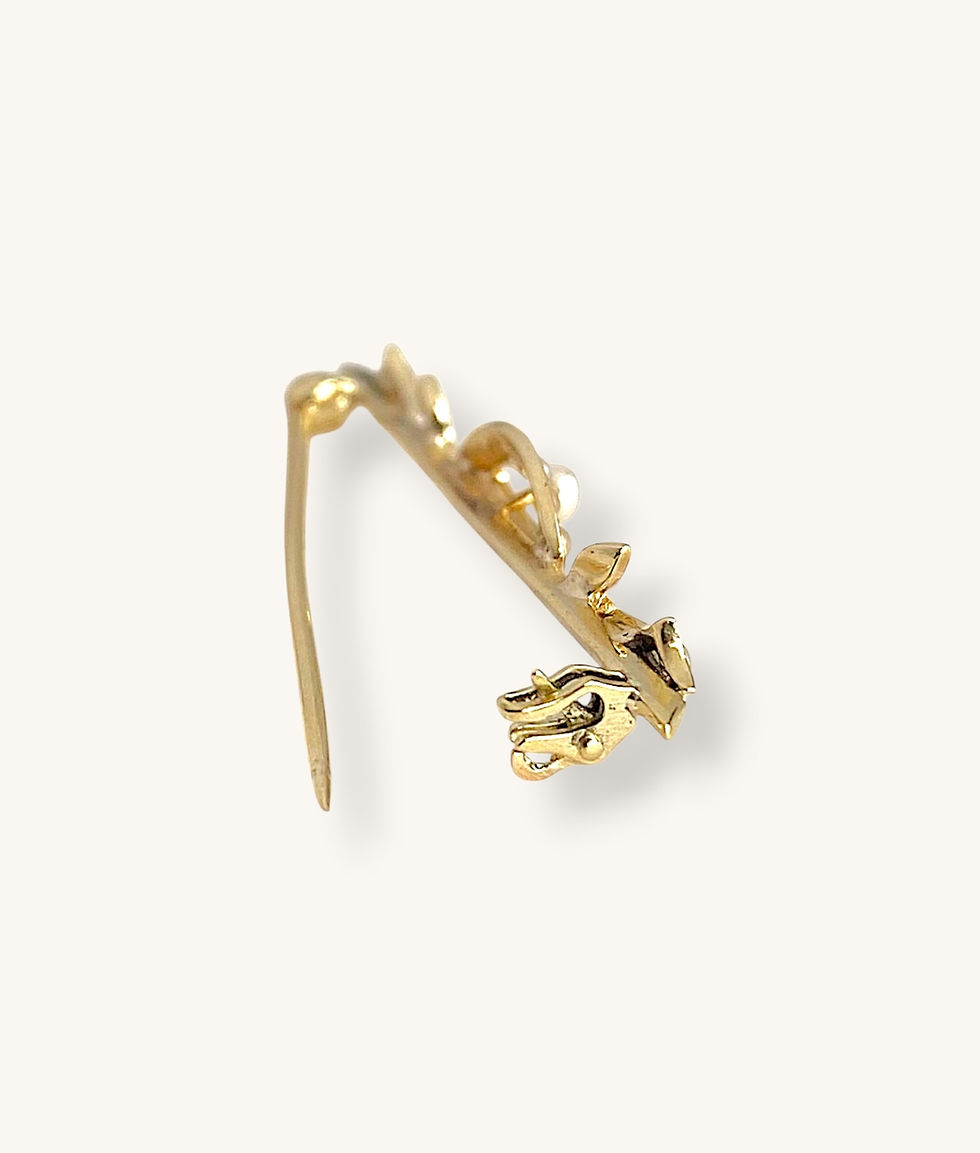 Thumbnail: 14K YELLOW GOLD ANTIQUE VICTORIAN STYLE LEAF PEARL PIN & HINGE BROOCH - HI