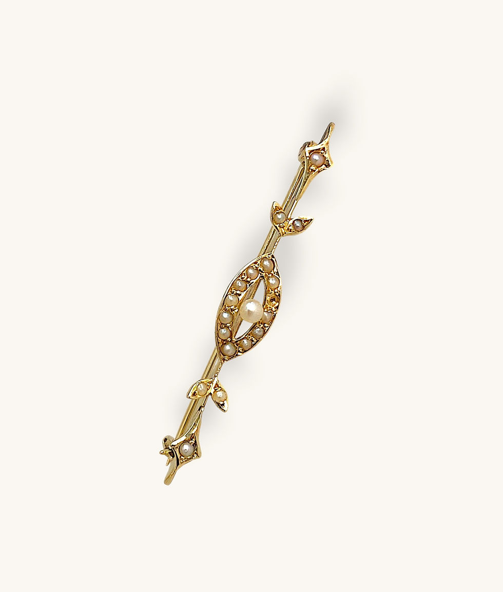 Thumbnail: 14K YELLOW GOLD ANTIQUE VICTORIAN STYLE LEAF PEARL PIN & HINGE BROOCH - HI