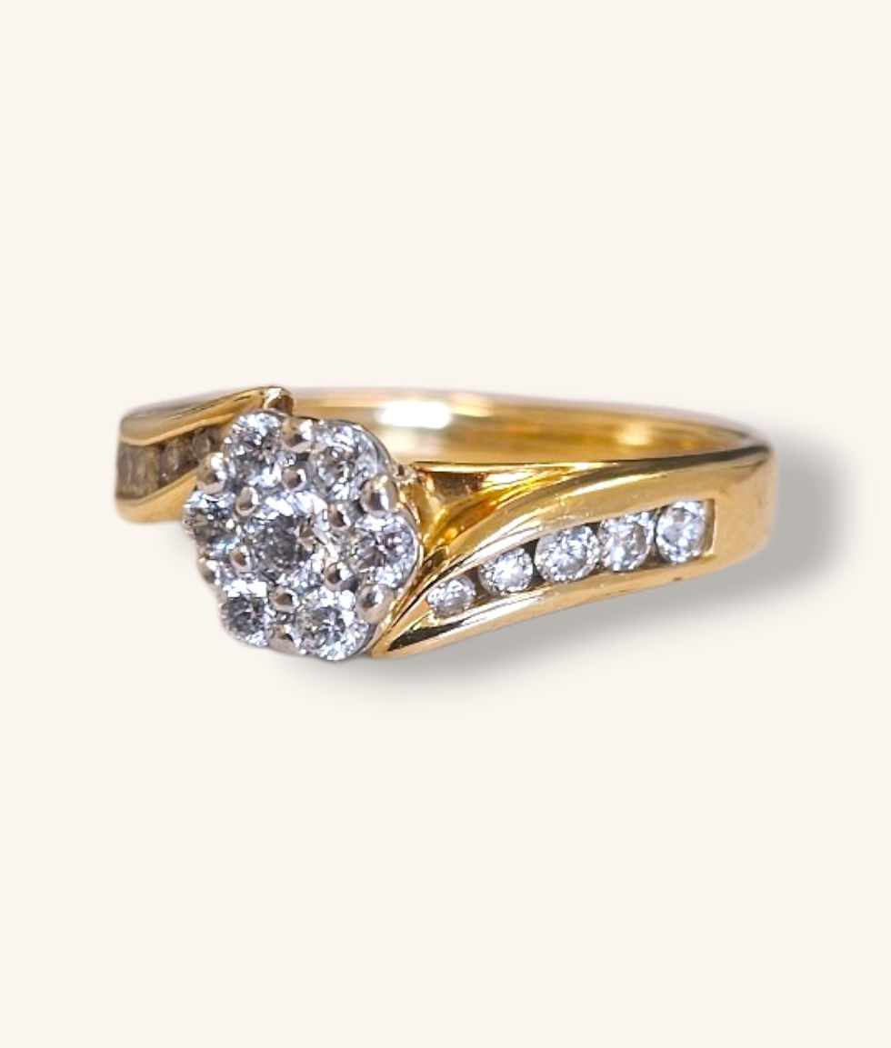 Thumbnail: 14K TWO-TONE GOLD BRILLIANT CLUSTER DIAMOND RING SZ:6.75 - 01389J