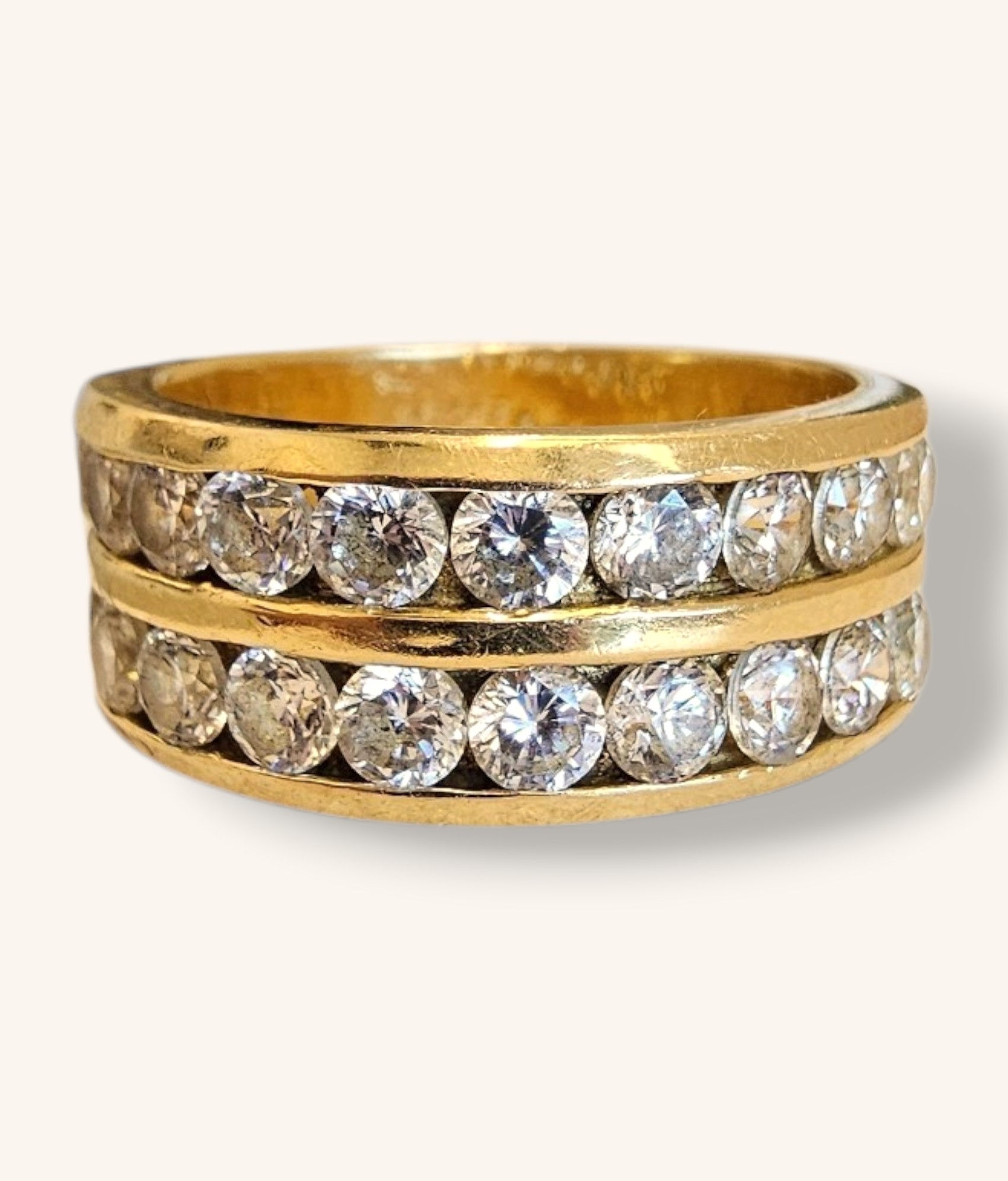 18K TWO ROWS OF CHANNEL-SET CUBIC ZIRCONIA RING SZ 9 - 01425H