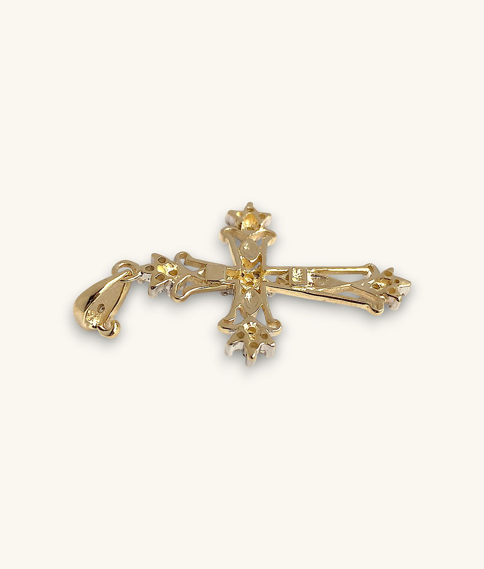 Thumbnail: 14K TWO-TONE FILIGREE ORNATE CROSS WITH ACCENT DIAMOND PENDANT - PD14K507-H