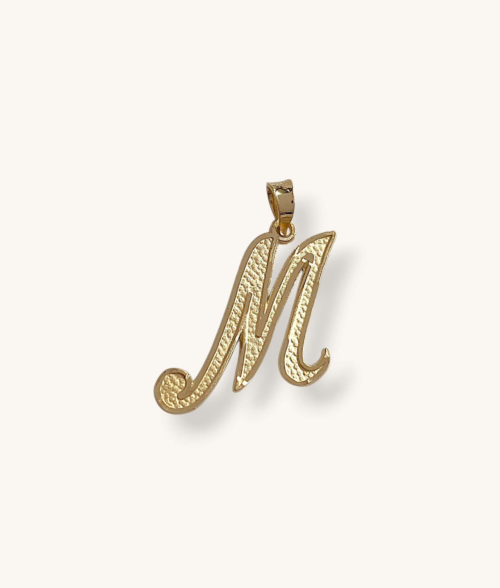 10K YELLOW GOLD CURSIVE "M" INITIAL PENDANT - H