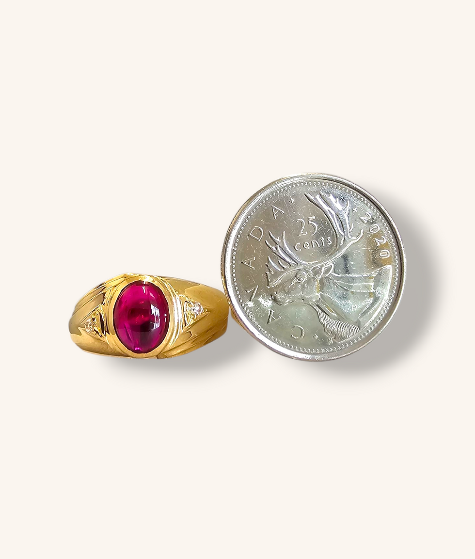 Thumbnail: 10K OVAL CABOCHON RUBY & MOISSANITE RING - SZ 10 - 00754J