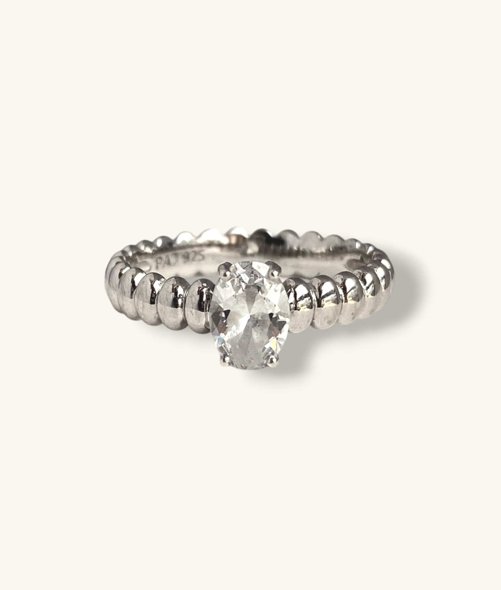 925 OVAL CUT CZ RIBBED RING SZ 6 - RG925228 - H