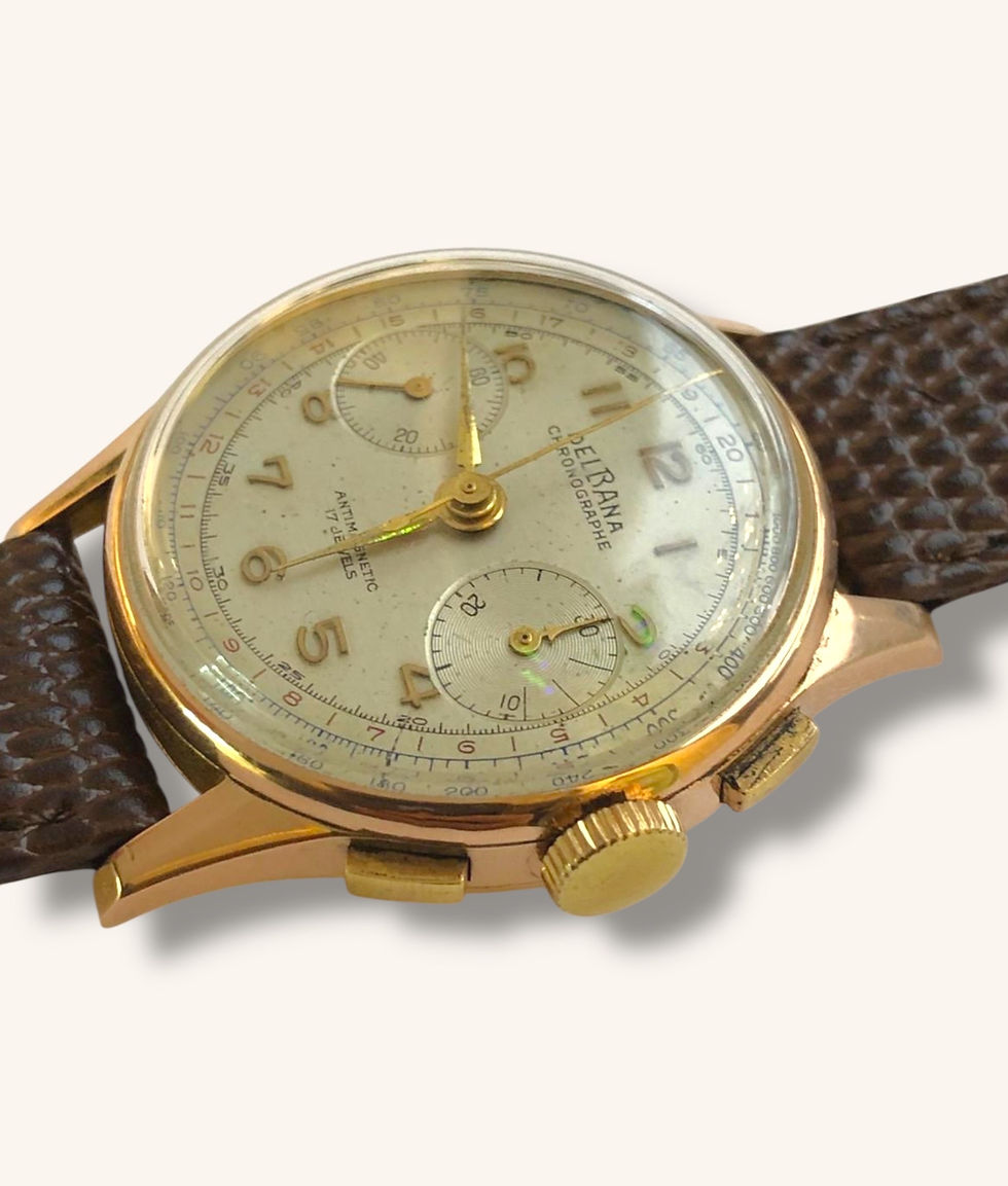Thumbnail: RARE 1950S DELBANA 18K ROSE GOLD CHRONOGRAPH GENTS WRISTWATCH - H