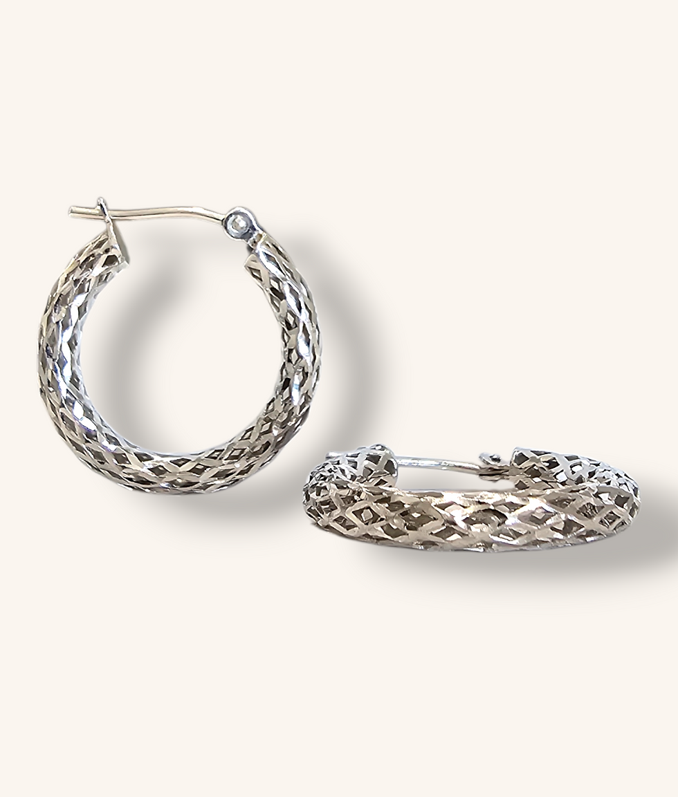 Thumbnail: 14K WHITE GOLD 8mm MESH HOOP EARRING - 00885J