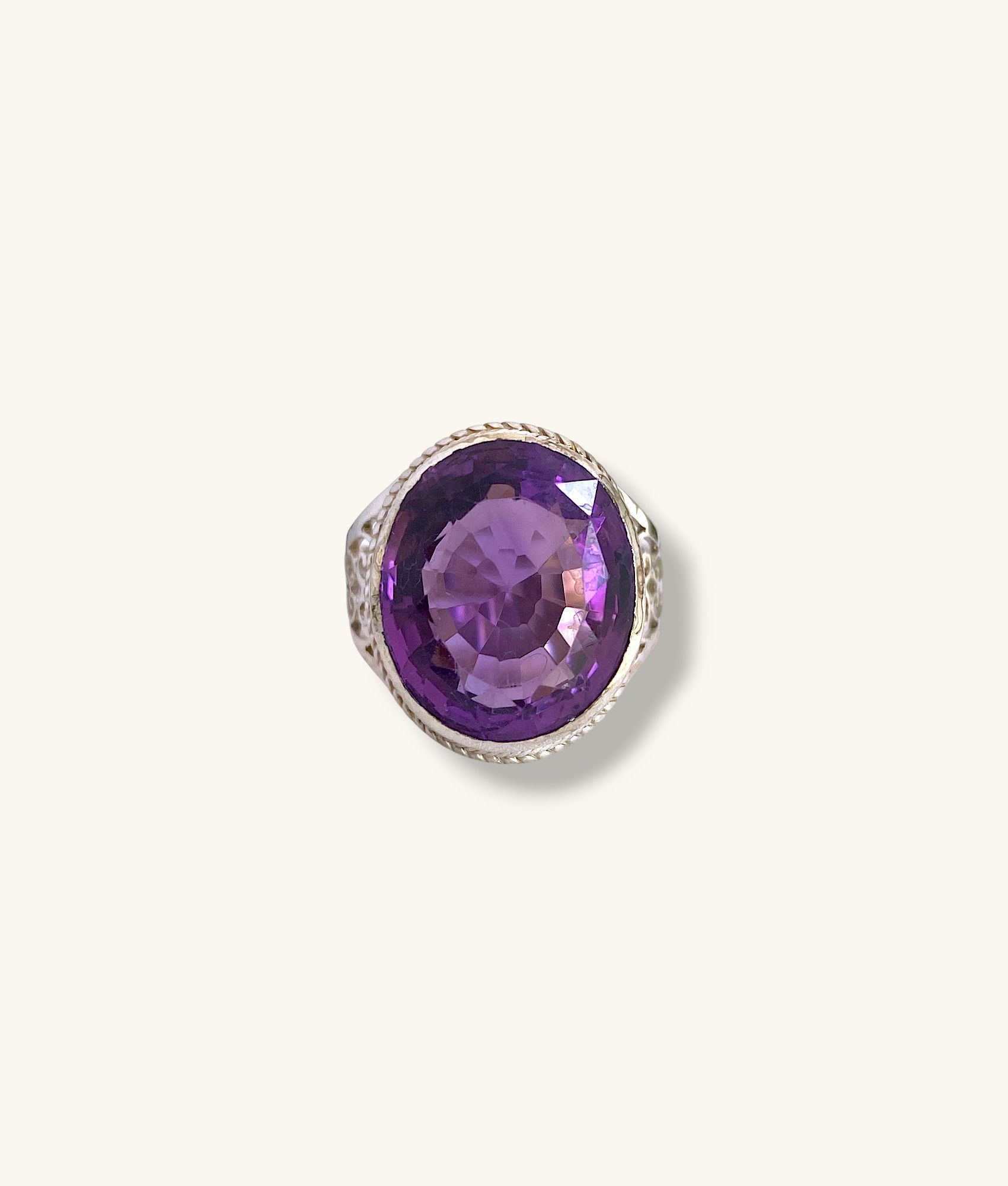 925 OVAL FACETED AMETHYST ROPE/FILIGREE ACCENT RING SZ 9.75– RG925059-HI