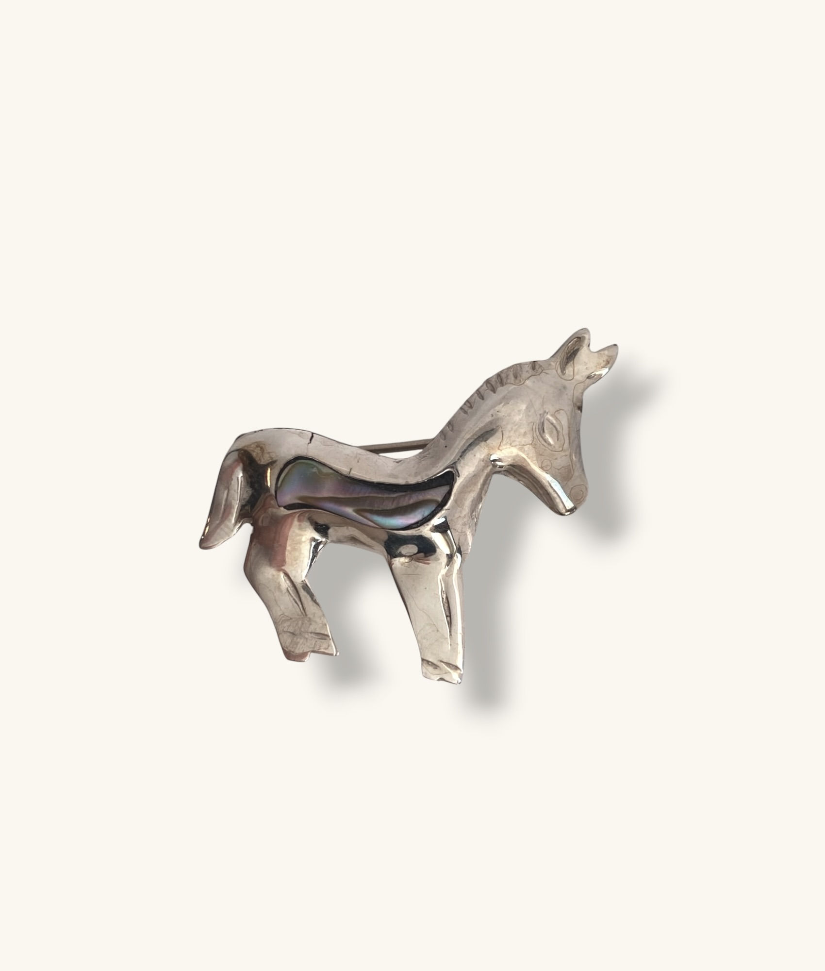 925 VINTAGE MEXICAN TAXCO DONKEY/BURRO BROOCH WITH ABALONE INLAY - BCH925217 - H