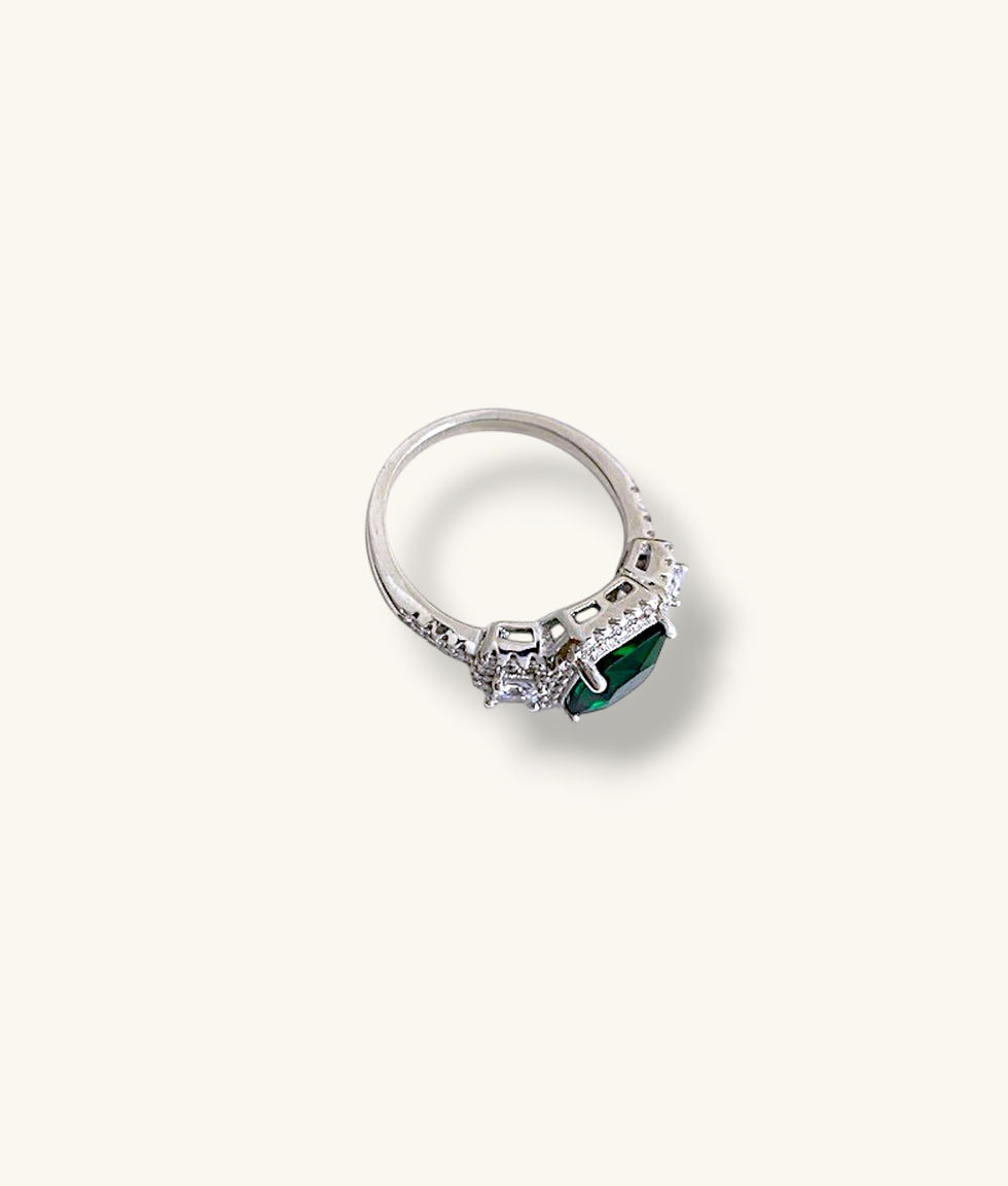 Thumbnail: 925 CZ SIMULATED EMERALD HALO RING SZ 8 - RG925072 - HI