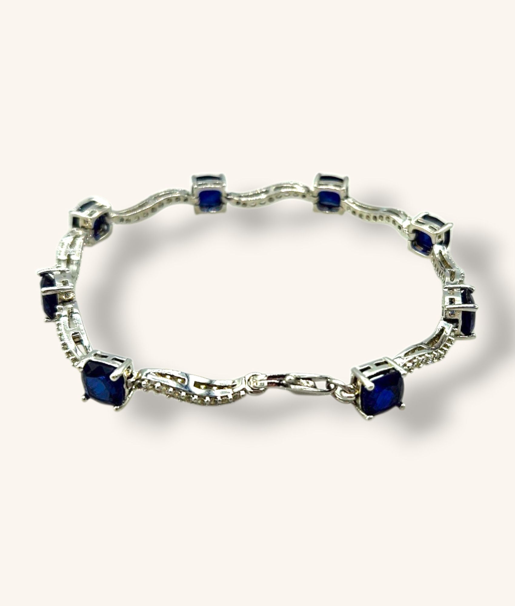 925 SILVER CUSHION-CUT BLUE CUBIC ZIRCONIA BRACELET - 01319J