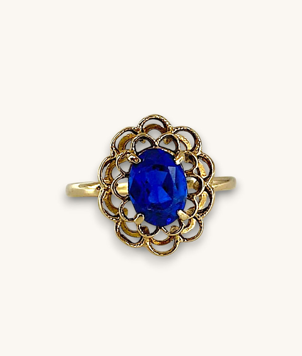 Thumbnail: 10K OVAL BLUE CUBIC ZIRCONIA RING - SZ 7 - H