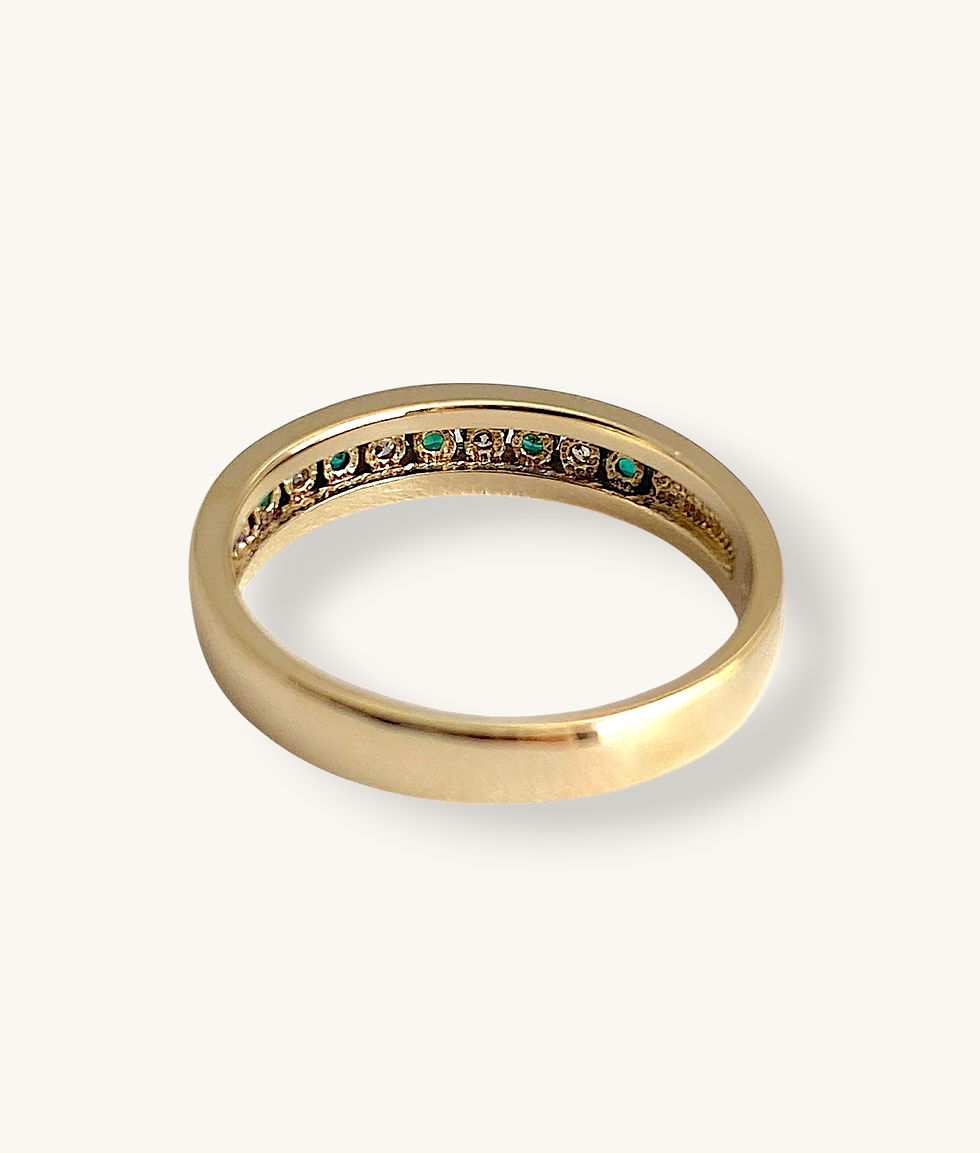 Thumbnail: 10K YELLOW GOLD EMERALD AND DIAMOND CHANNEL SET BAND RING - SZ 7 - HI