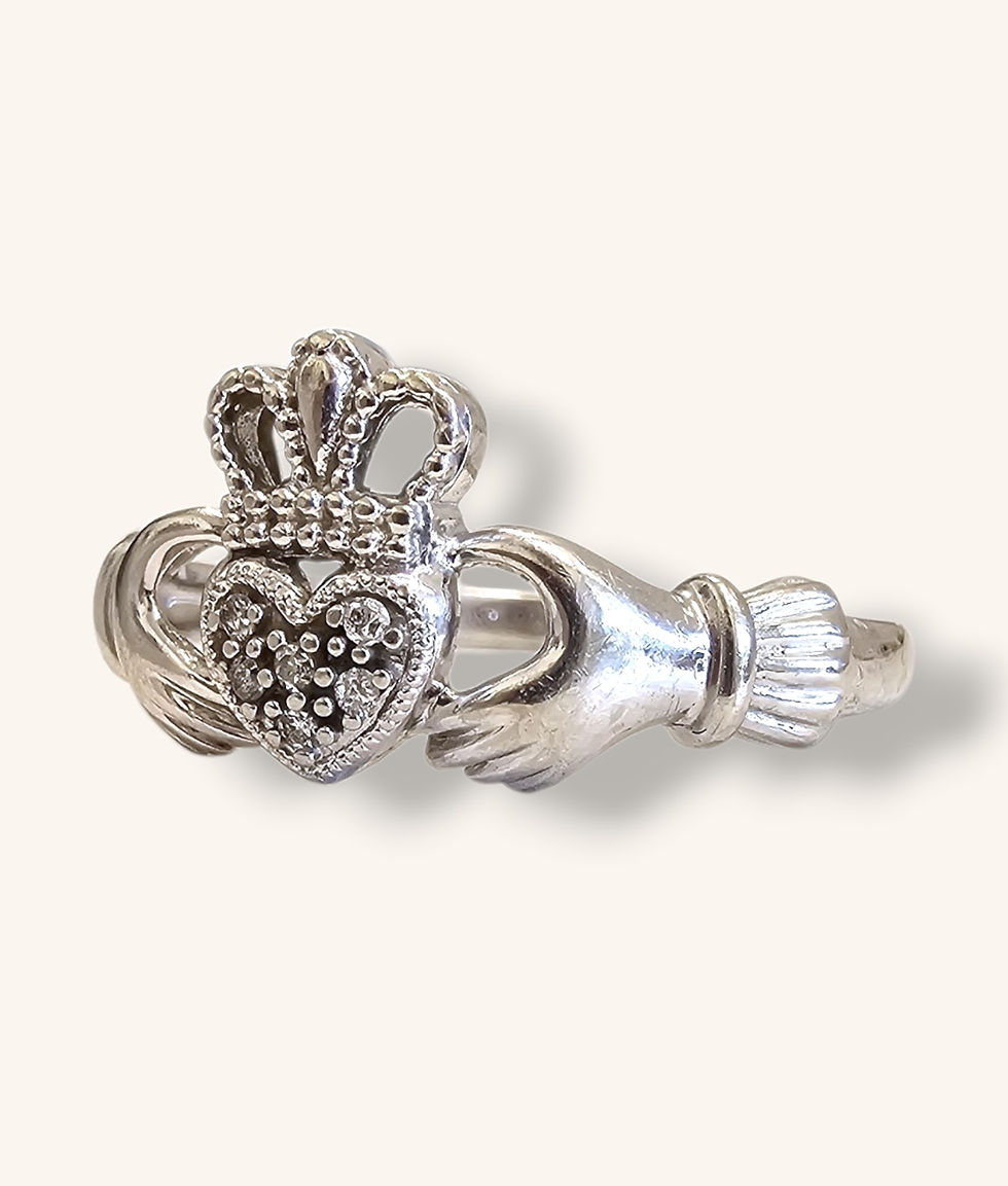 Thumbnail: 10K WHITE GOLD CLADDAGH DIAMOND RING SZ;8.75 - 01420J