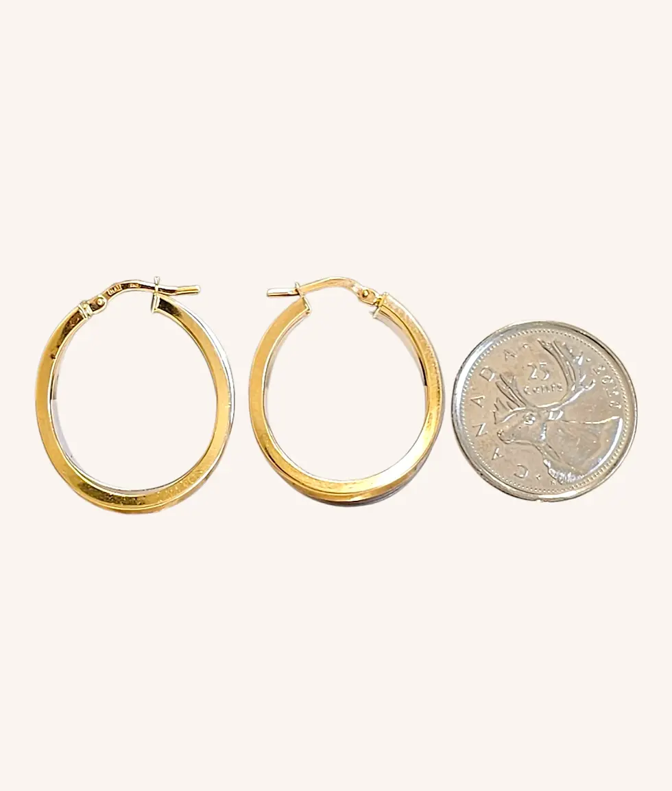 Thumbnail: 14K GOLD TWO TONE DOUBLE HOOP EARRINGS - 00992J