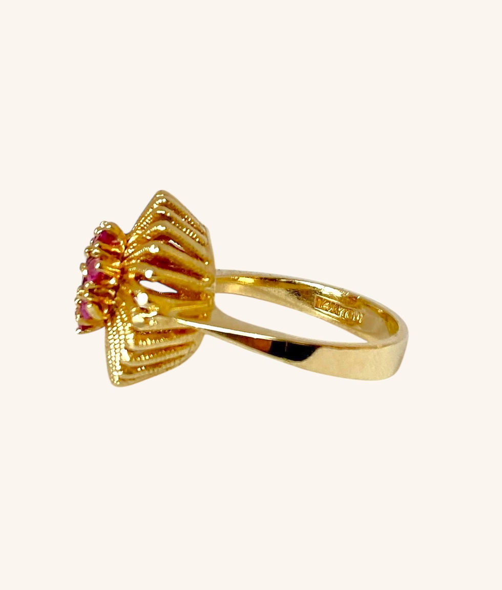 Thumbnail: 14K VINTAGE RUBY CLUSTER RING - SZ 5.75 - H