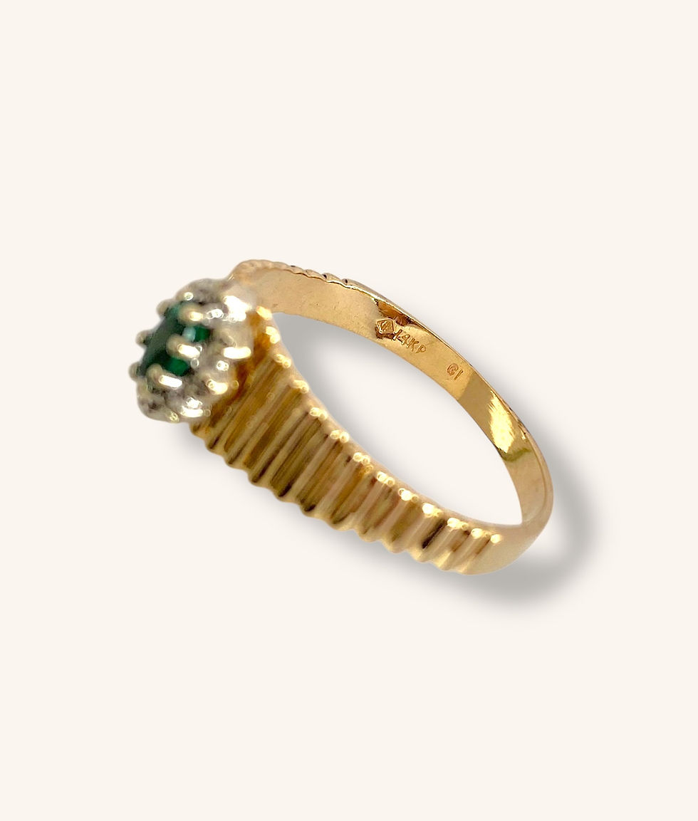 Thumbnail: 14K YELLOW GOLD DIAMOND & SYNTHETIC EMERALD RING - SZ 9 - H