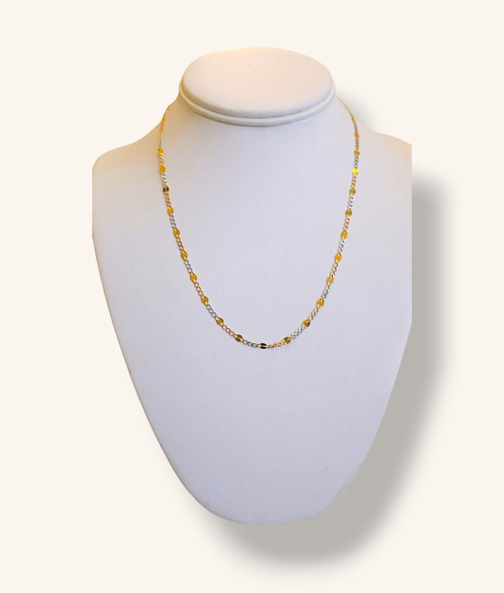 Thumbnail: 10K TRI-COLOR MIXED LINK CURB & DIAMOND-CUT NECKLACE 18" - 01242J