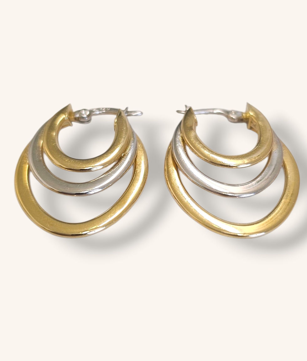 Thumbnail: 14K TWO-TONE TRIPLE HOOP EARRINGS - 01233J