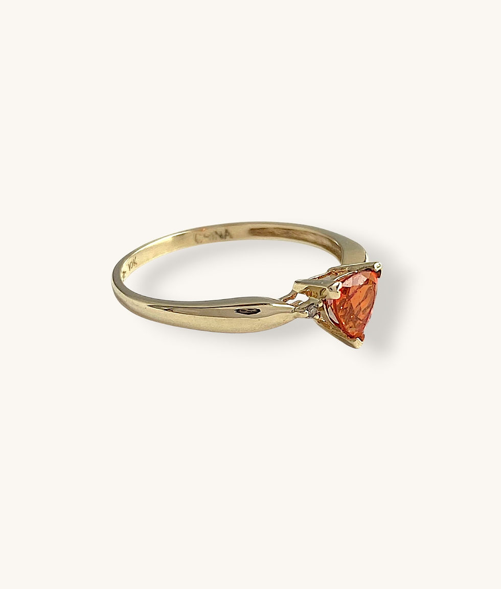Thumbnail: 10K TRILLION CUT SIMULATED CITRINE DIAMOND ACCENT RING - SZ 7 1/4 - H