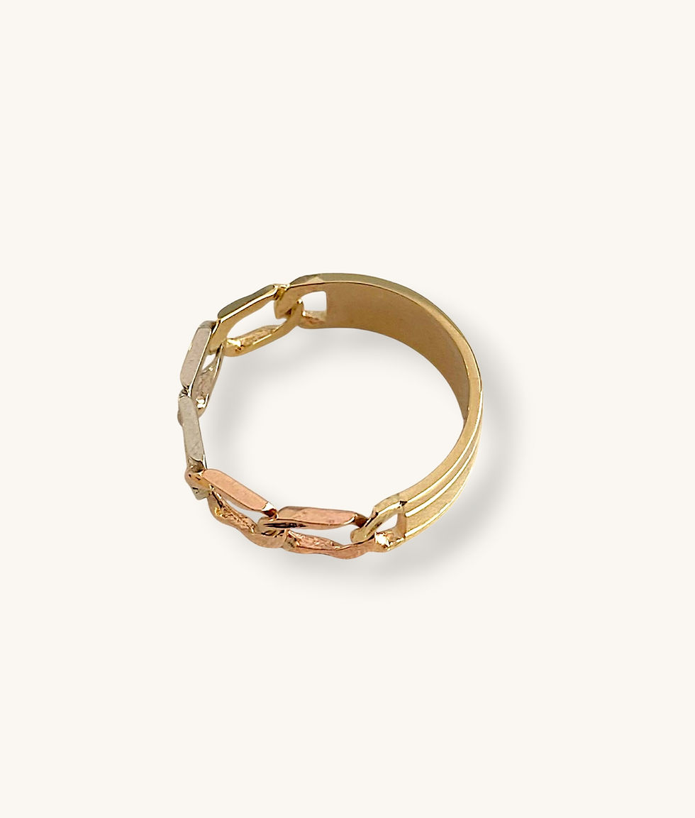 Thumbnail: 10K TRI-GOLD CURB LINK WIDE BAND RING - SZ 8 - HI