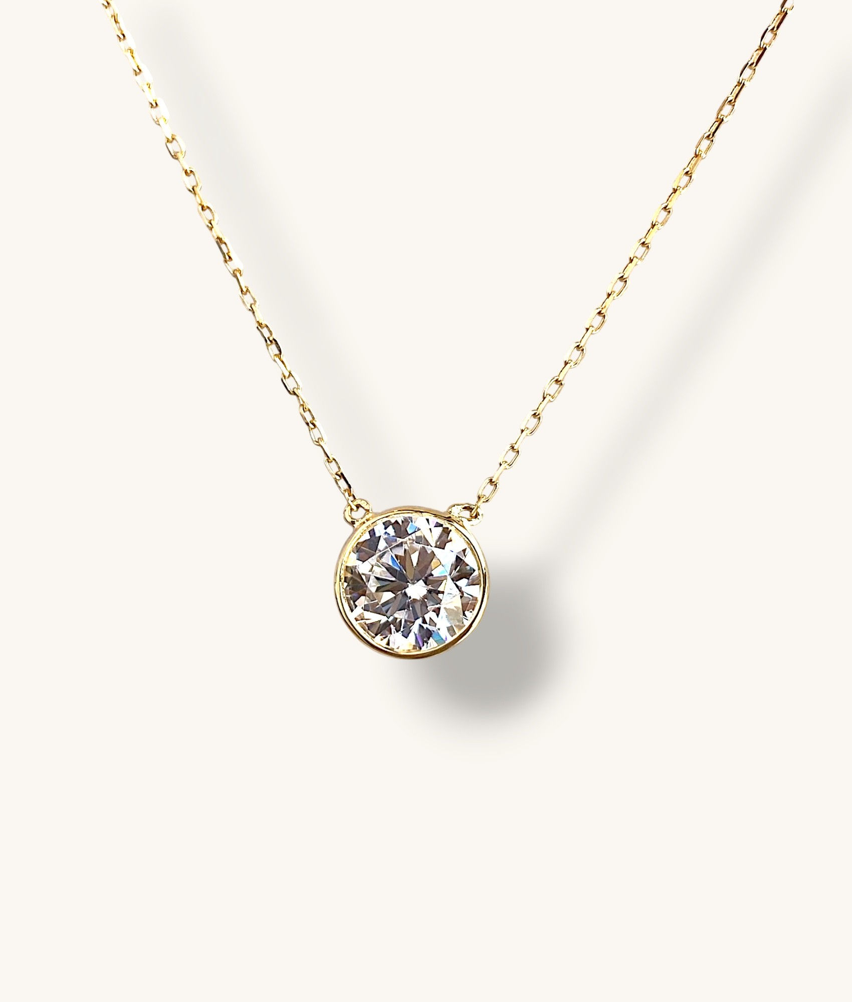 14k YELLOW GOLD ROUND CUT CZ BEZEL 17.5" NACKLACE - NK14k027-HI