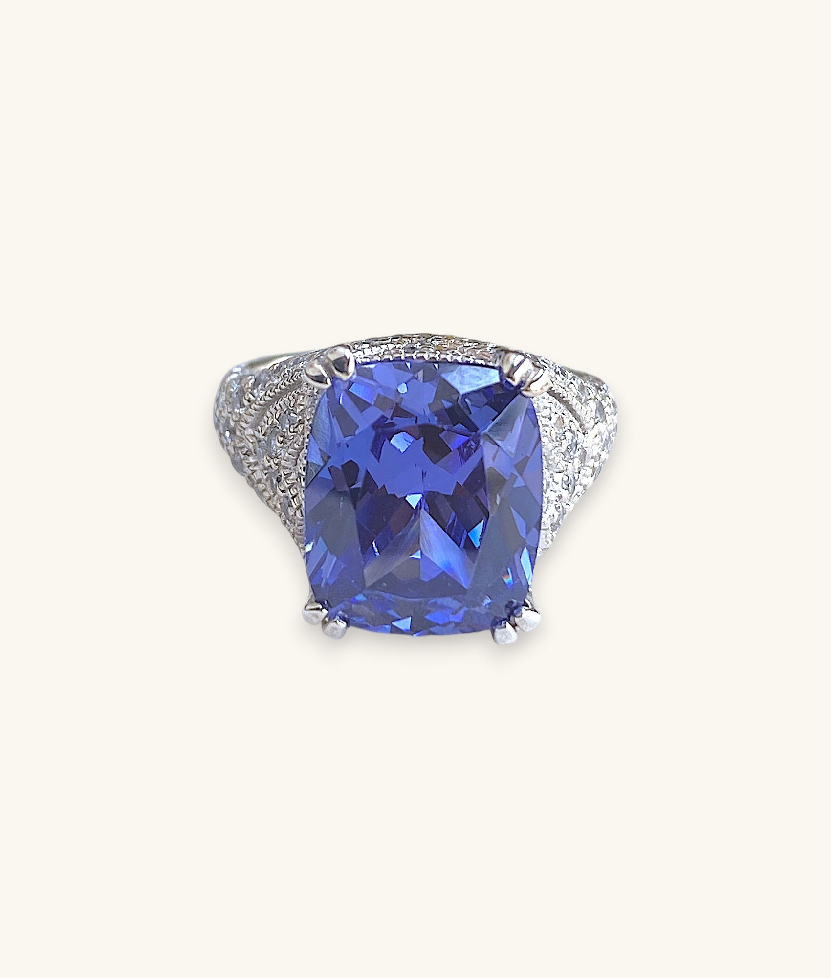925 CUSHION CUT TANZANITE AND CZ FILIGREE RING SZ 5.25-RG925055-HI