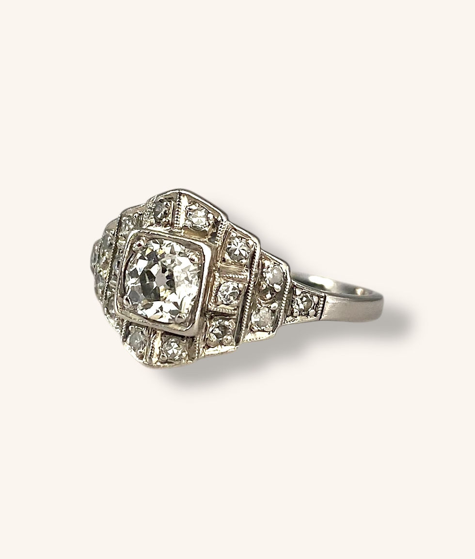 Thumbnail: VINTAGE ART DECO PLATINUM DIAMOND RING - SZ 6.75 - H