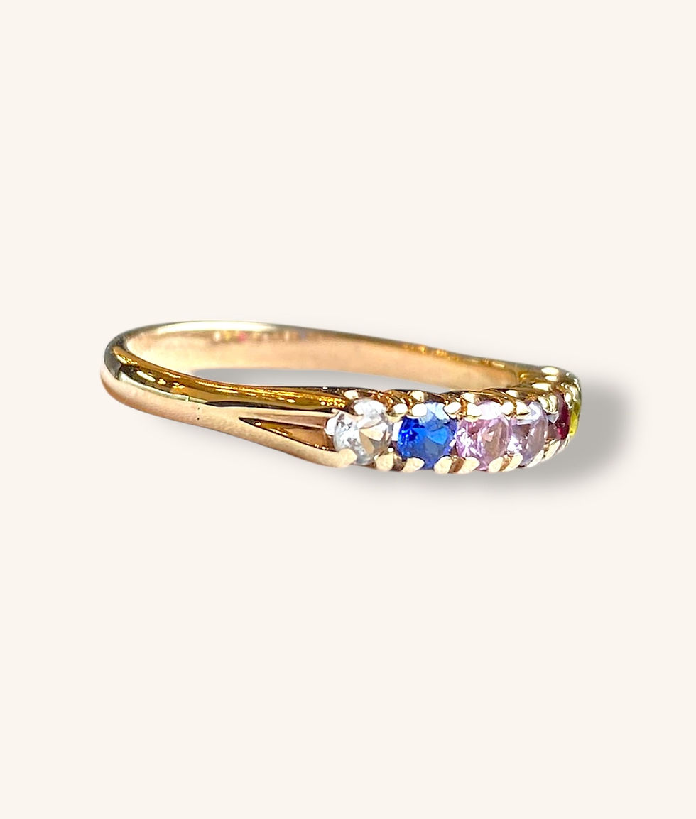 Thumbnail: 14K YELLOW GOLD MULTI-GEMSTONE ROUND CUT BAND RING - SZ 9 - H