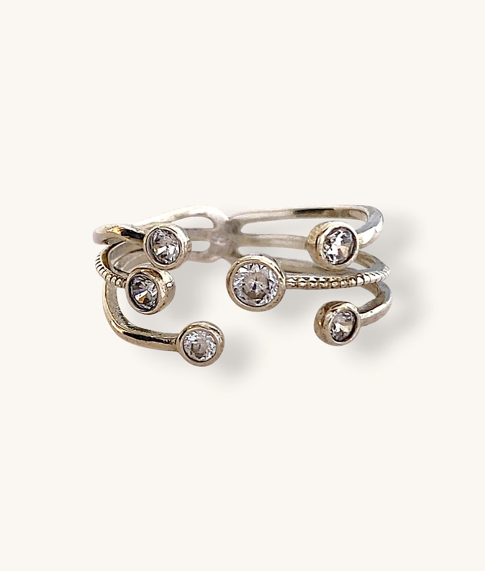 Thumbnail: 925 STERLING SILVER ADJUSTABLE CZ BUBBLE RING - SZ 6 - H