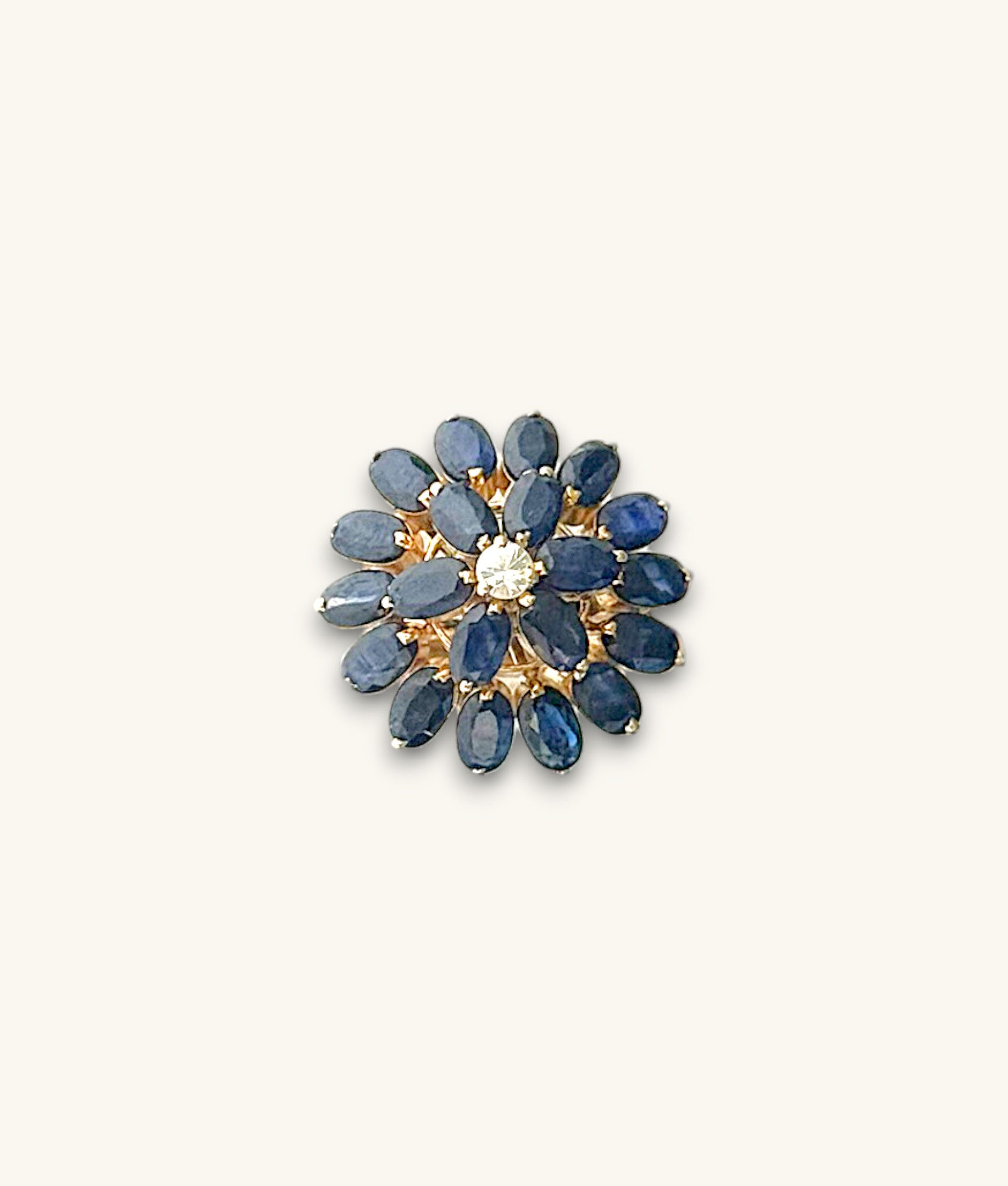 14K MARQUISE BLUE SAPPHIRE AND DIAMOND FLOWER CLUSTER COCKTAIL RING | SIZE 9